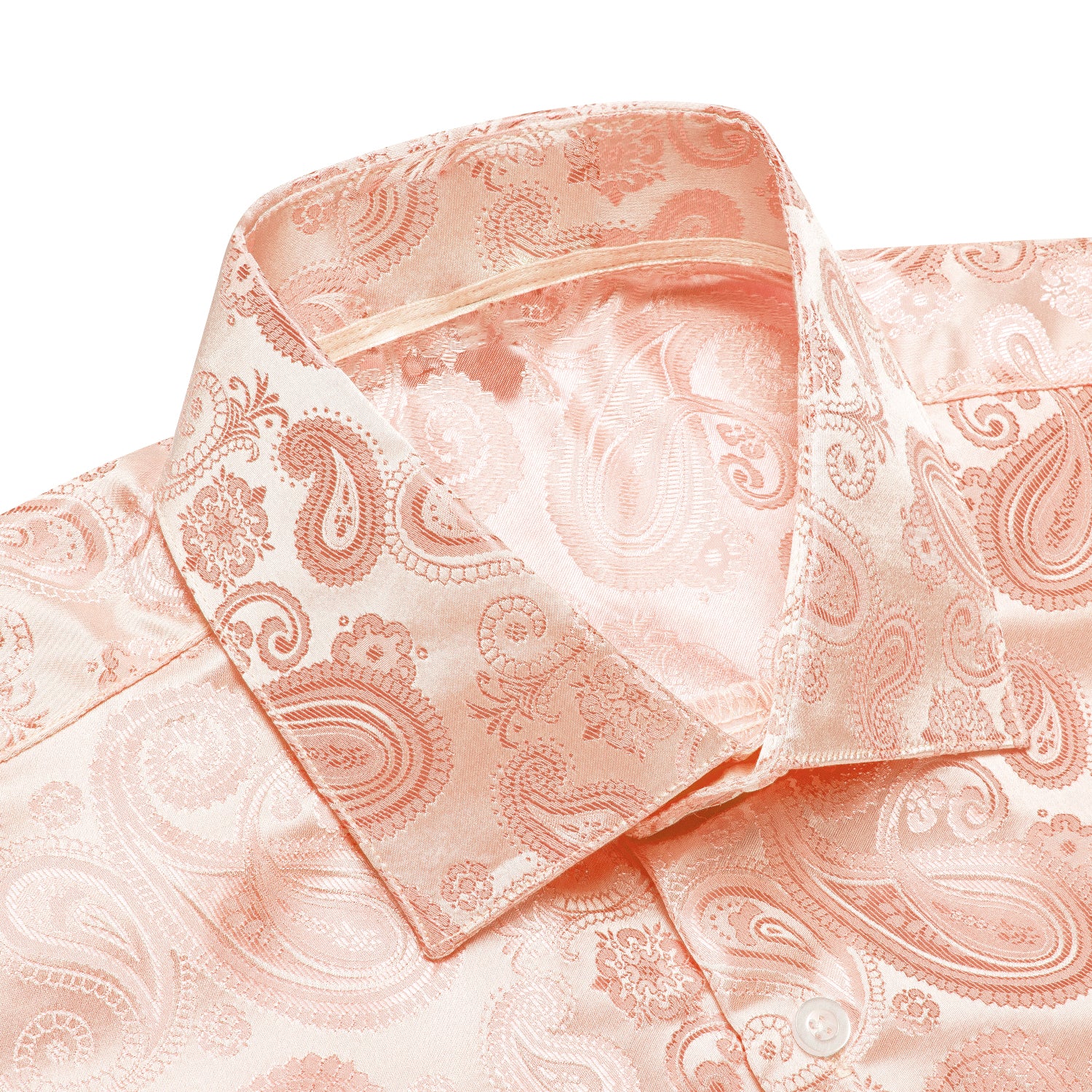 Baby Pink Paisley Silk Men's Long Sleeve Shirt