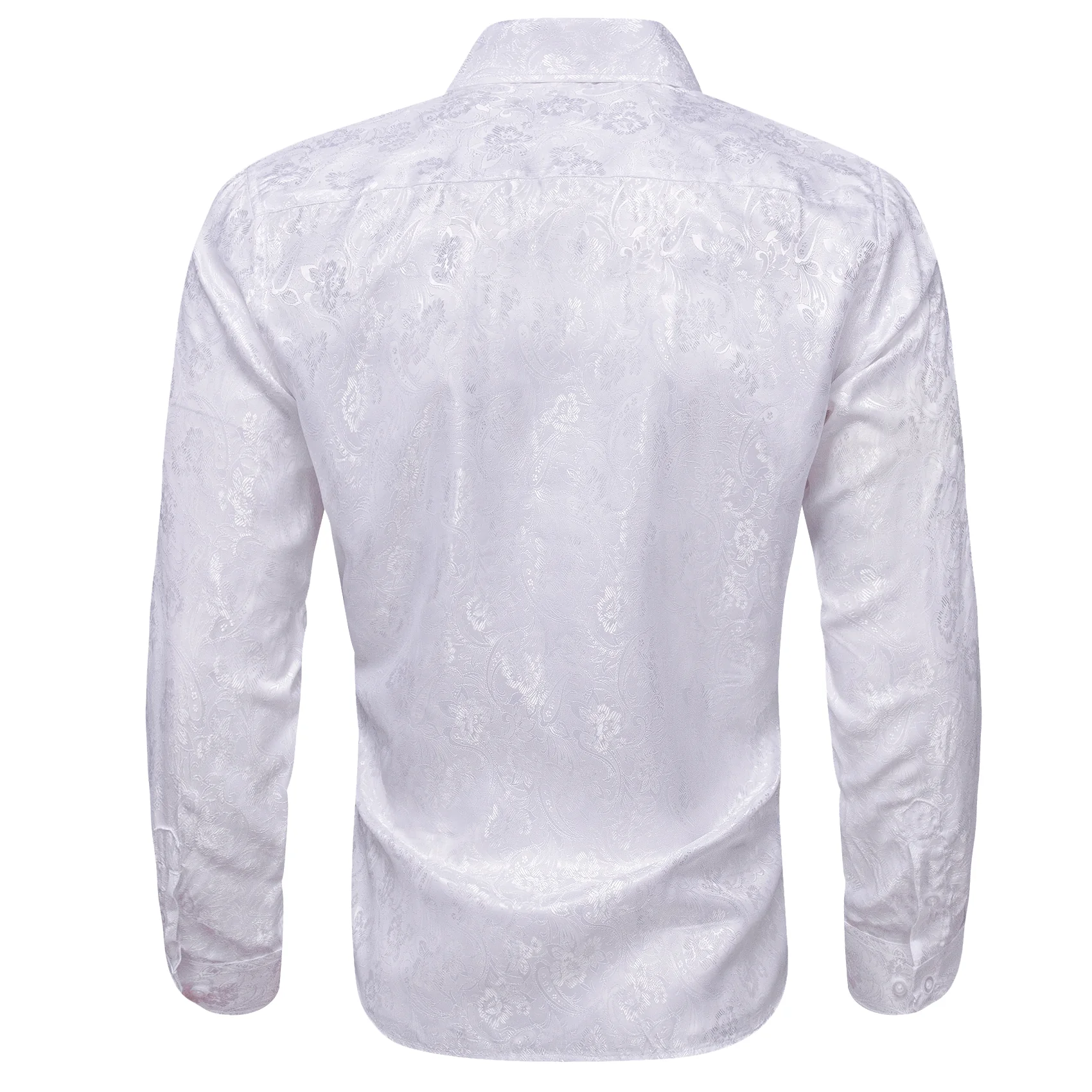White Floral Silk Men Long Sleeve Shirt