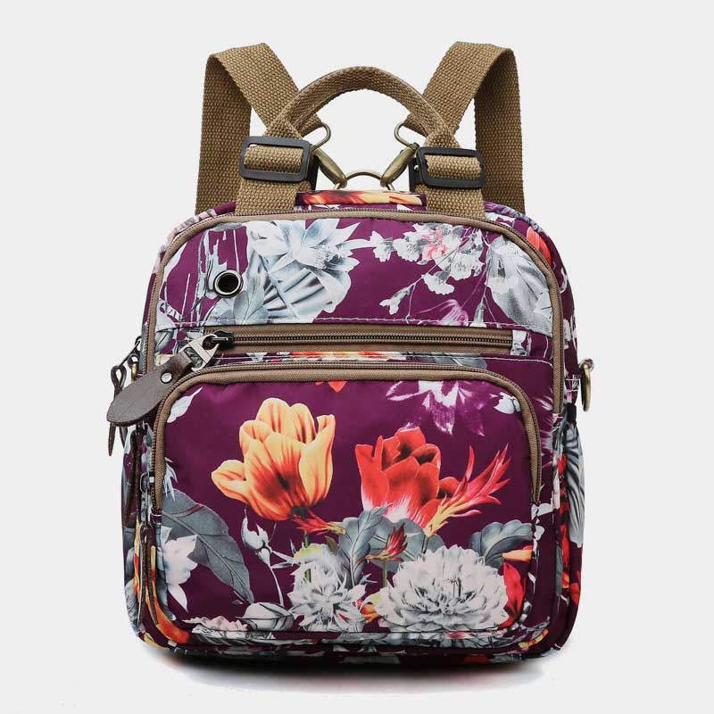 Multifunctional Waterproof Flower Printing Backpack Floral Diaper Bag Crossbody Bag