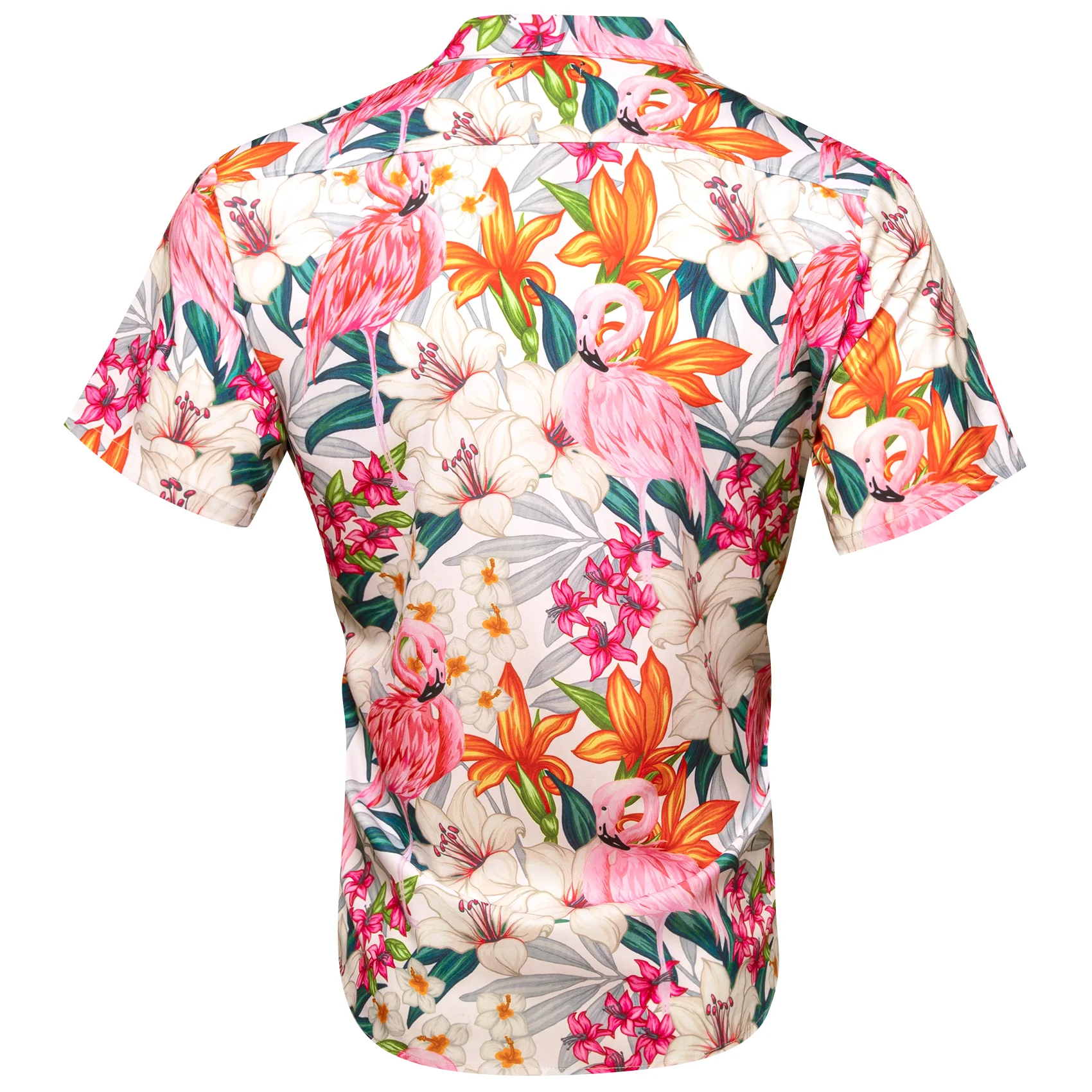 Pearl White Pink Floral Men's Short Sleeve Summer Shirt