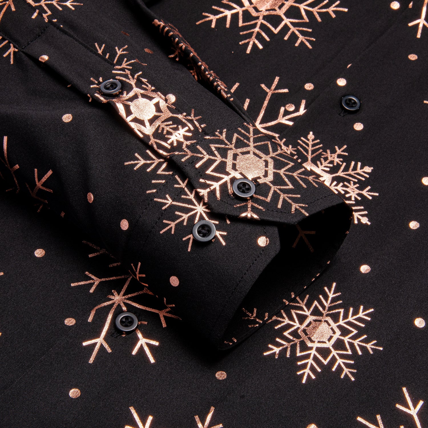 Black Christmas Rose Golden Snowflake Novelty Men's Long Sleeve Shirt