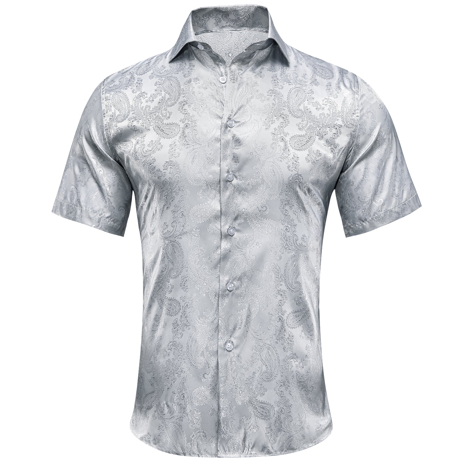 New Grey Paisley Silk Men's Short Sleeve Shirt