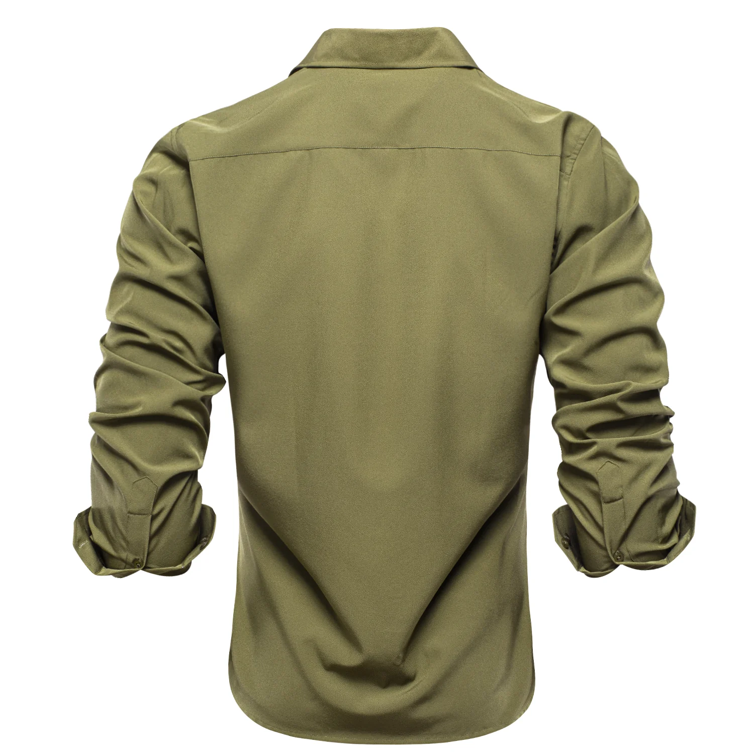 New Olive Green Solid Men's Long Sleeve Cotton Shirt