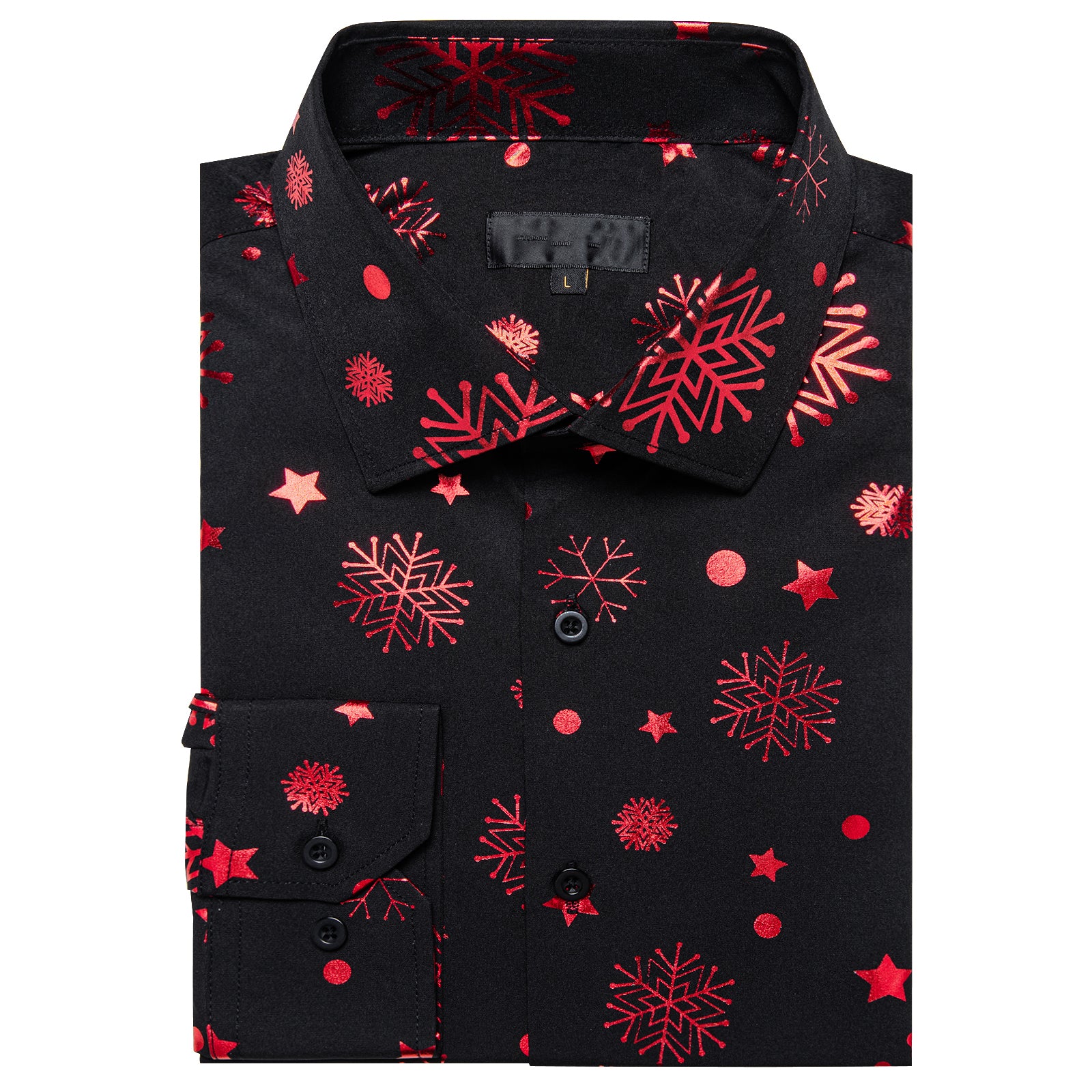 Black Red Snowflakes Long Sleeve Shirt Christmas