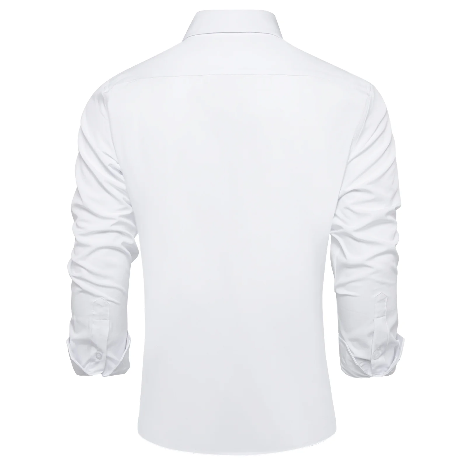 White Solid Silk Men's Long Sleeve Business Shirt