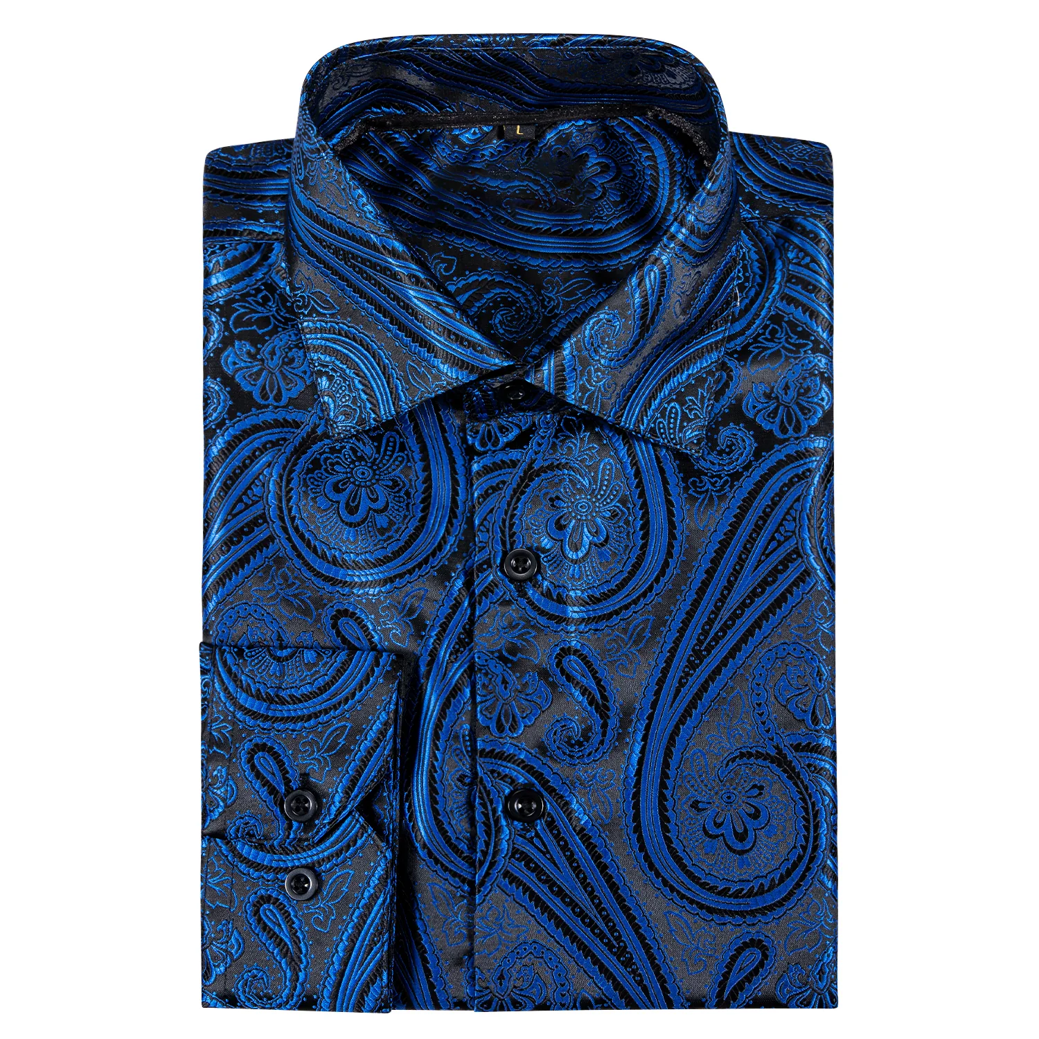 New Blue Black Paisley Style Silk Men's Long Sleeve Shirt