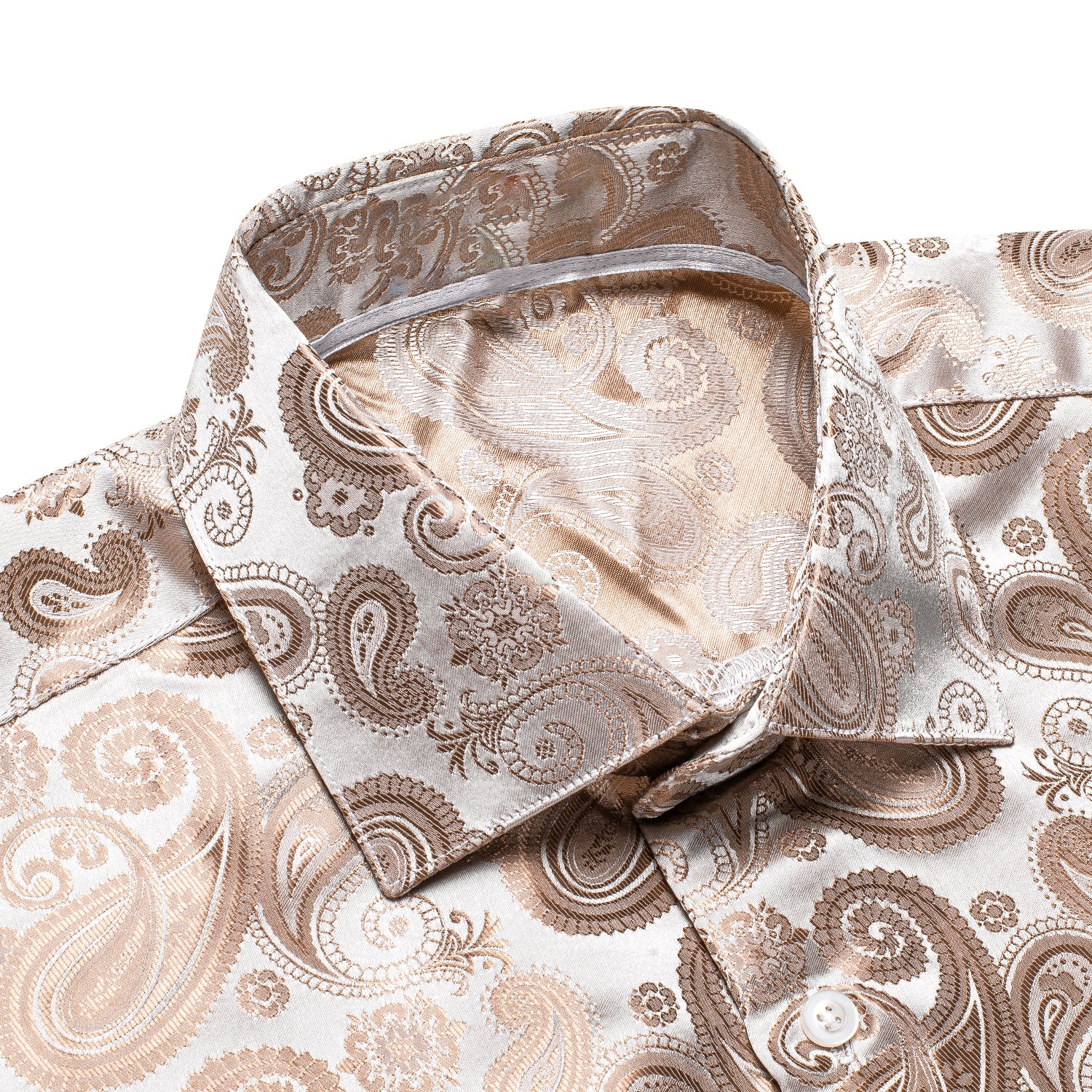 Champagne Brown Paisley Silk Men's Long Sleeve Shirt