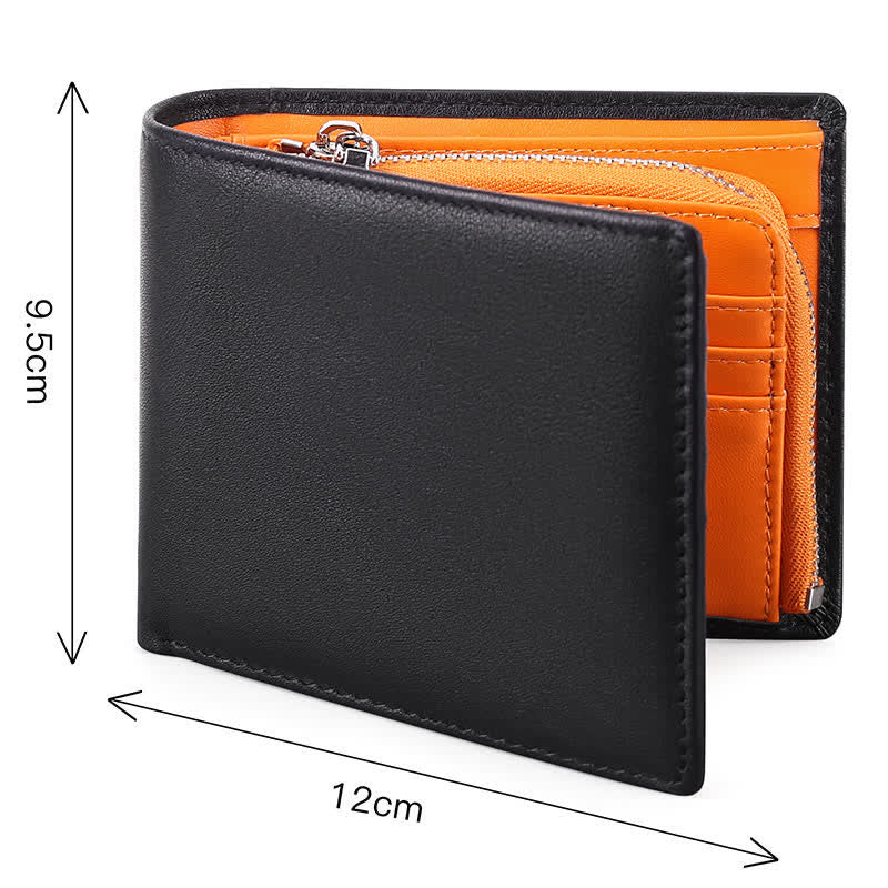 Men's Cowhide Leather RFID Blocking Bifold Wallet Stylish Anti Theft Wallets