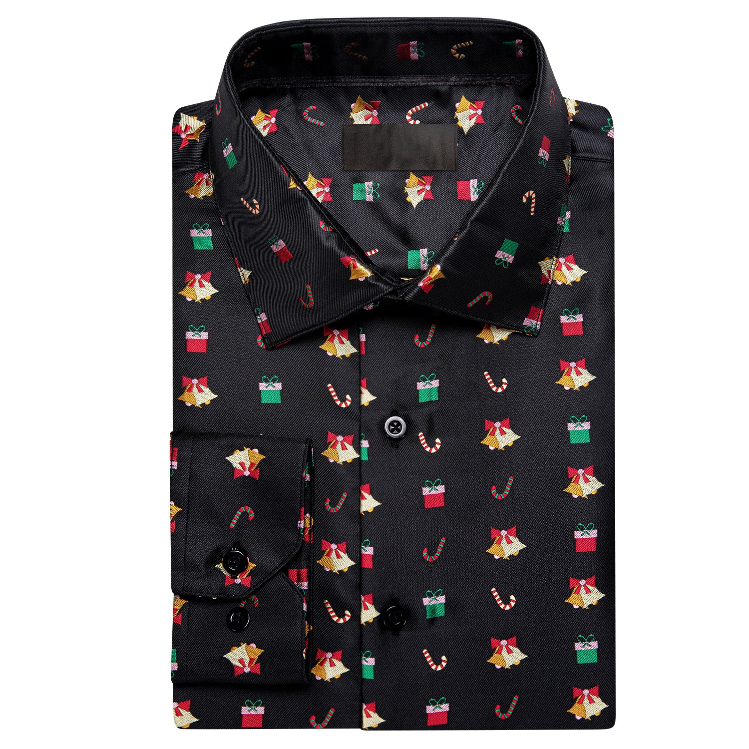 Black Christmas Red Candy Cane Novelty Men's Long Sleeve Shirt