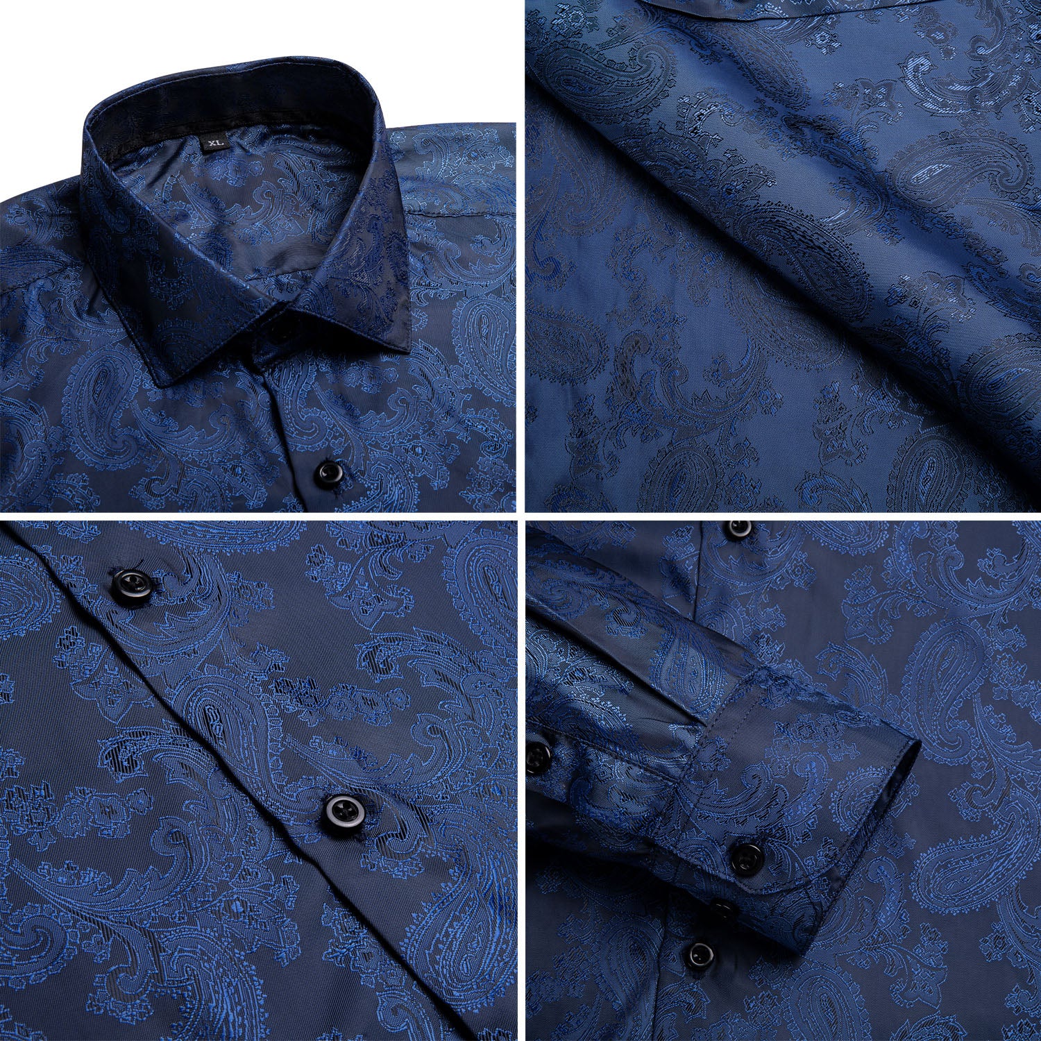 New Dark Blue Paisley Men's Long Sleeve Shirt