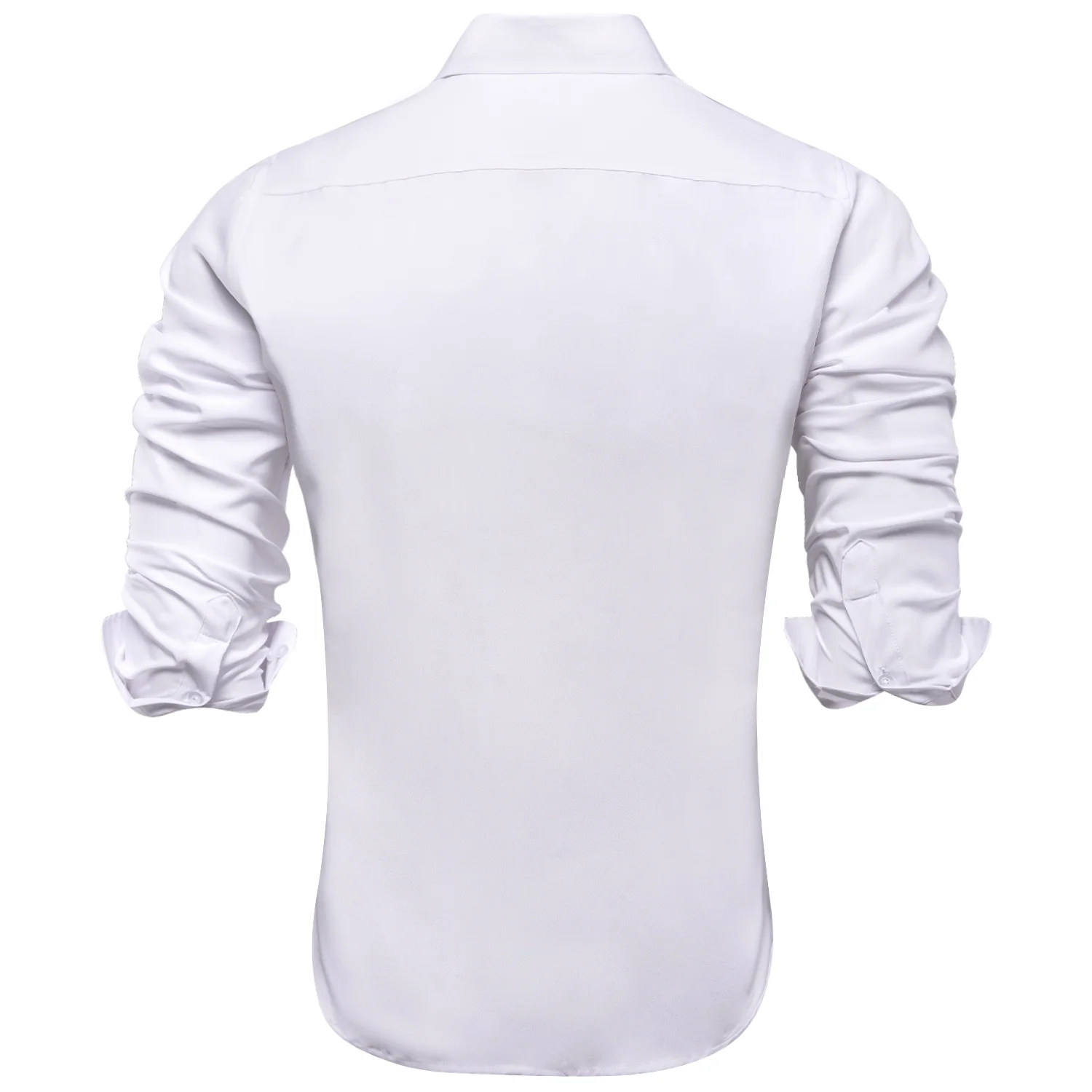Pure White Solid Cotton Stretchy Fabric Men's Long Sleeve Shirt