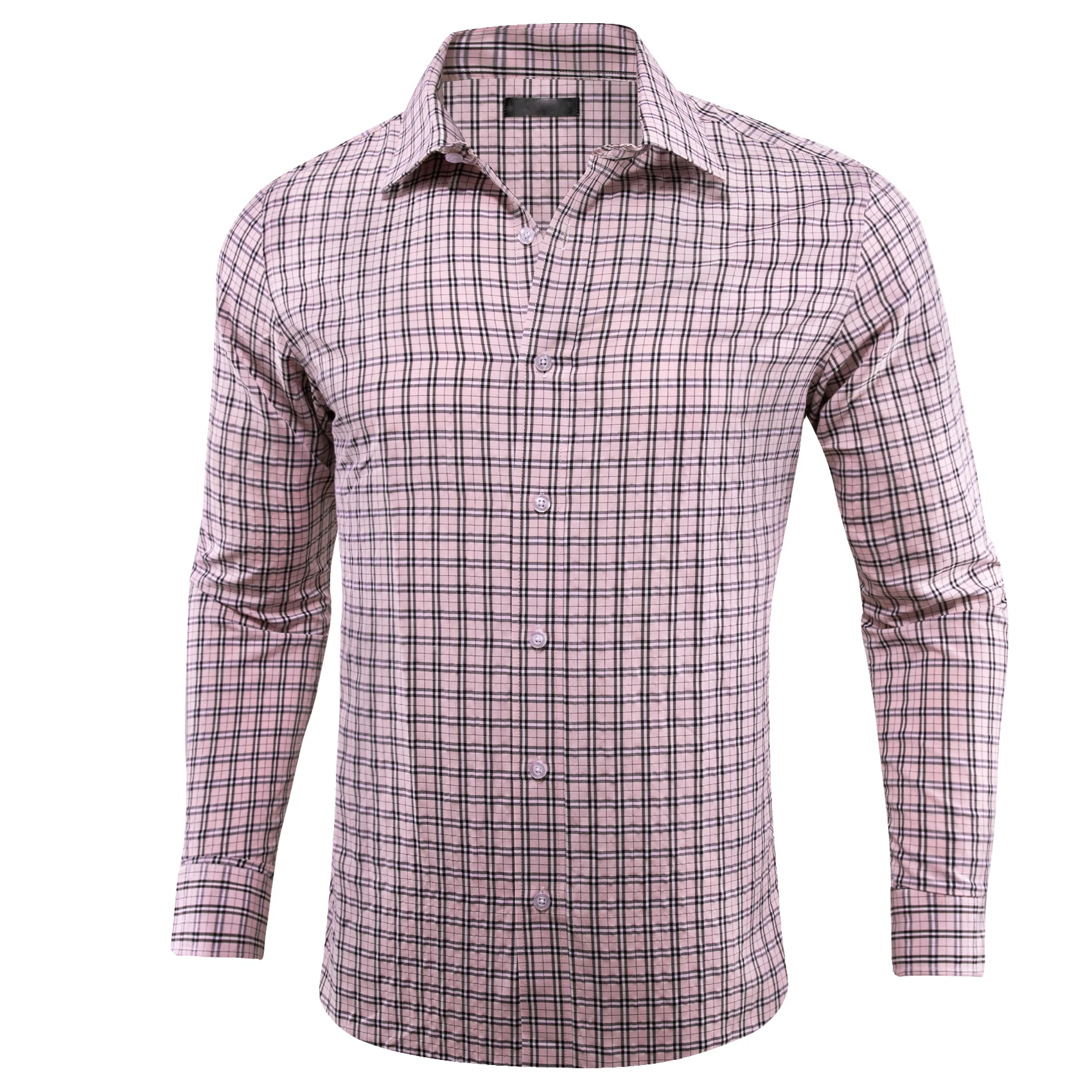 Pink Black Small Plaid Men's Long Sleeve Work Shirt