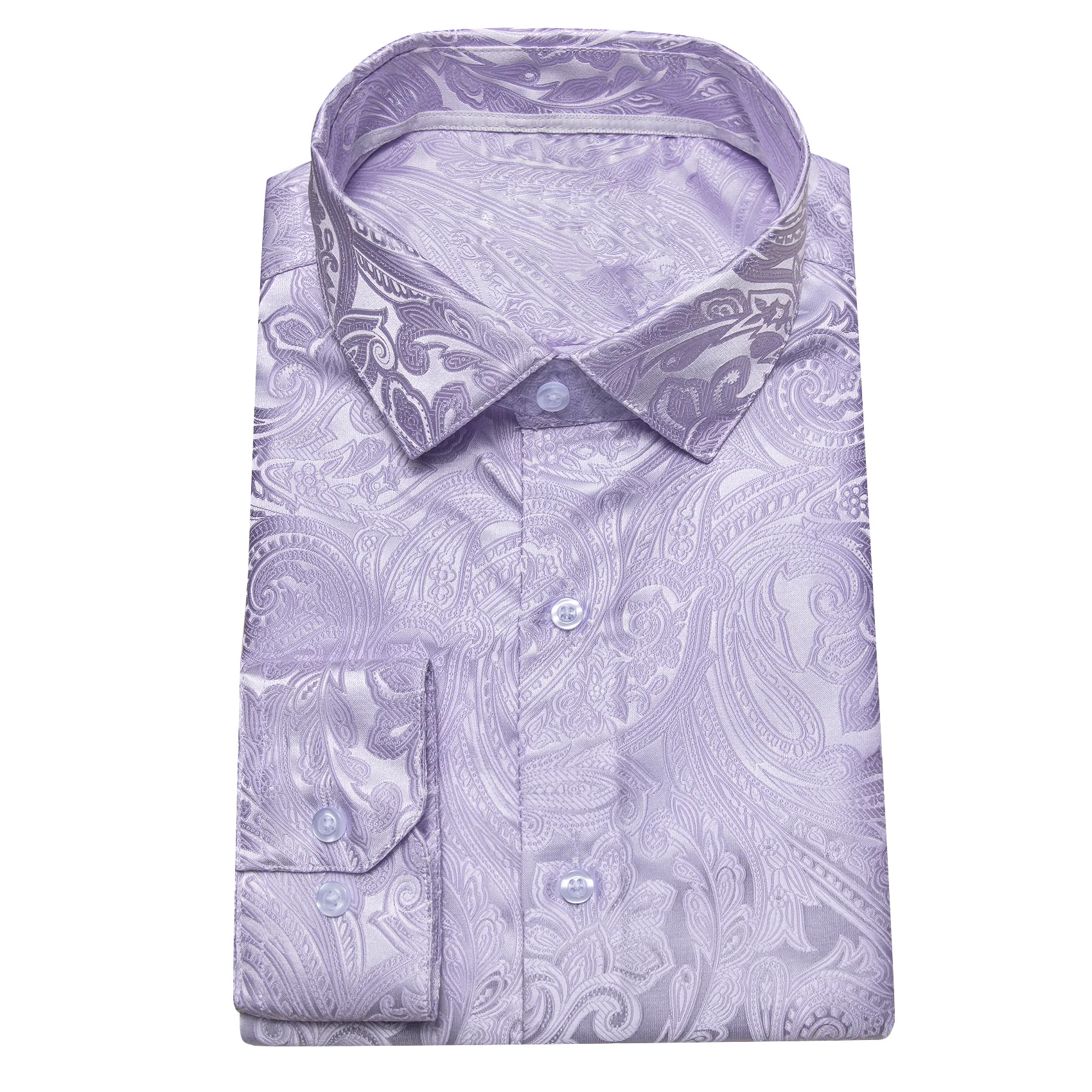 Light Purple Paisley Silk Men's Long Sleeve Shirt
