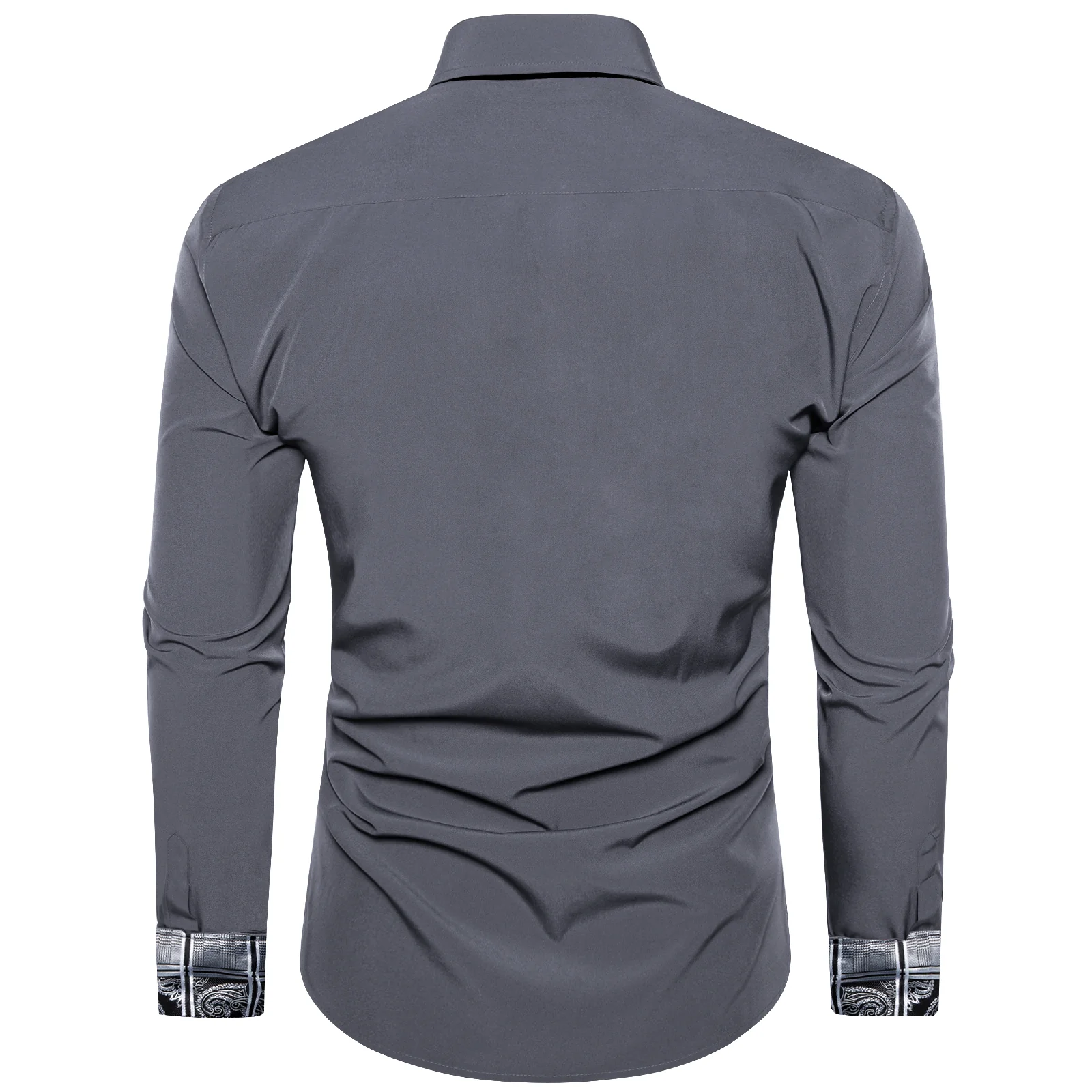 New Splicing Style Grey with Grey Plaid Edge Men's Long Sleeve Shirt