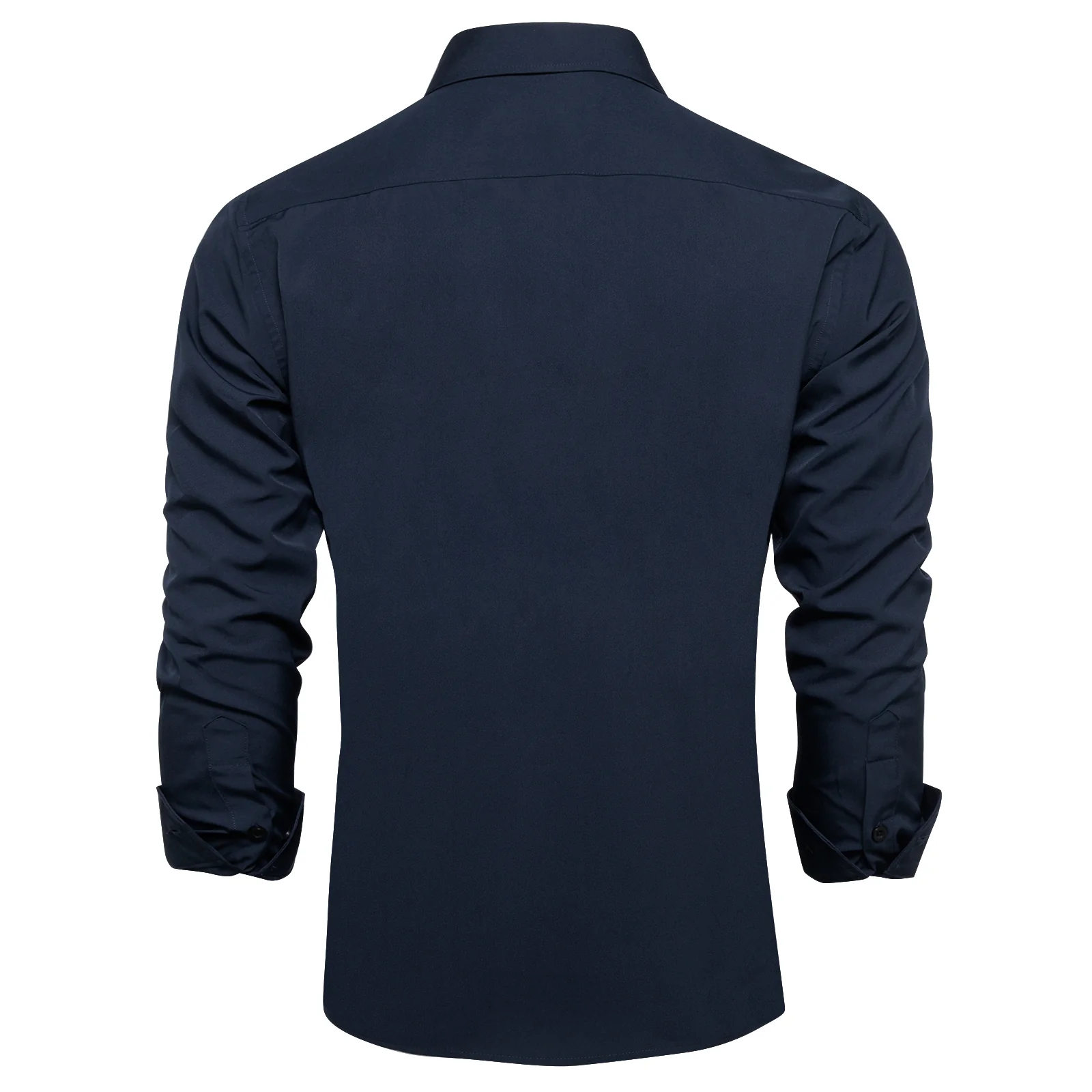 Dark Navy Blue Solid Silk Men's Long Sleeve Business Shirt