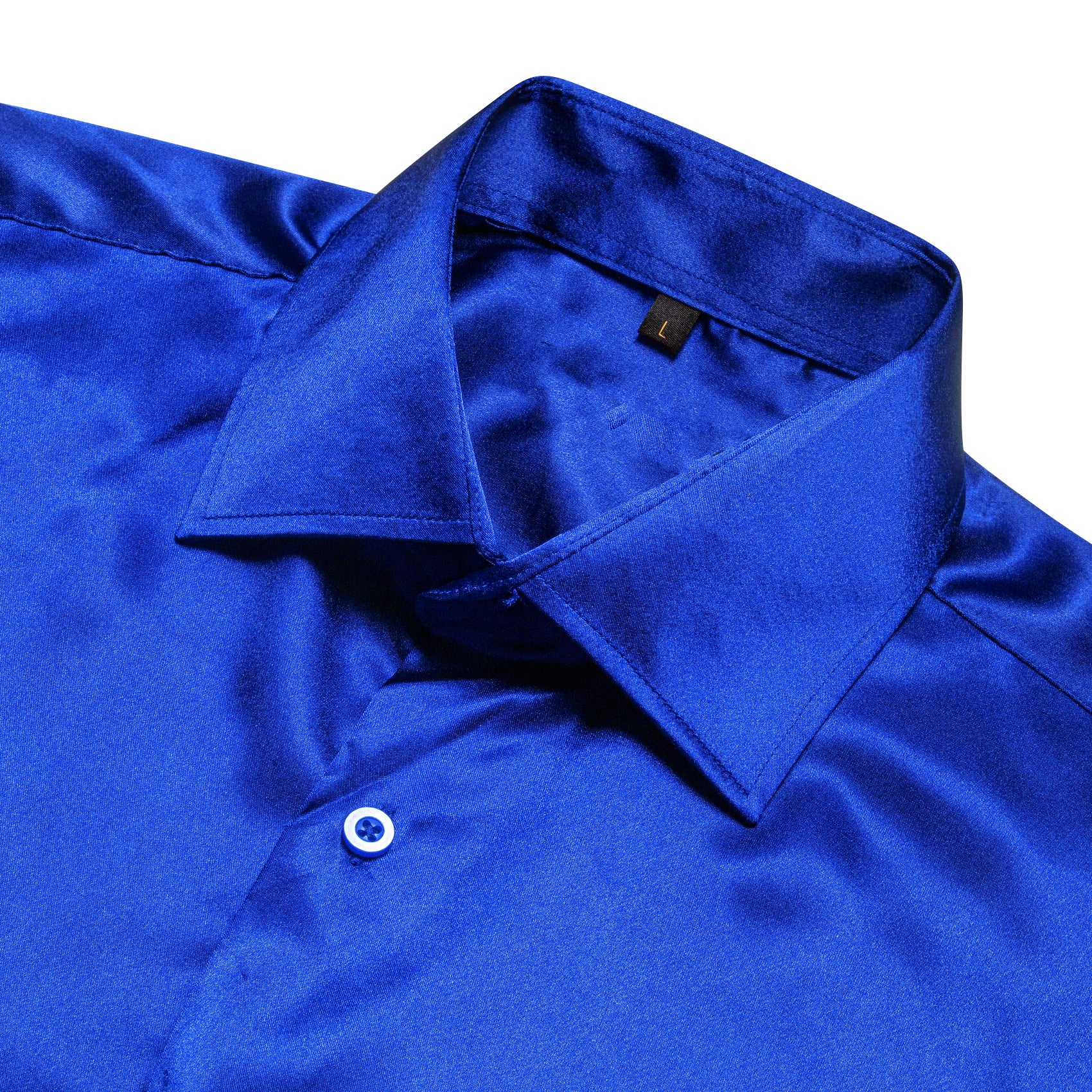 Klein Blue Solid Silk Men's Long Sleeve Shirt
