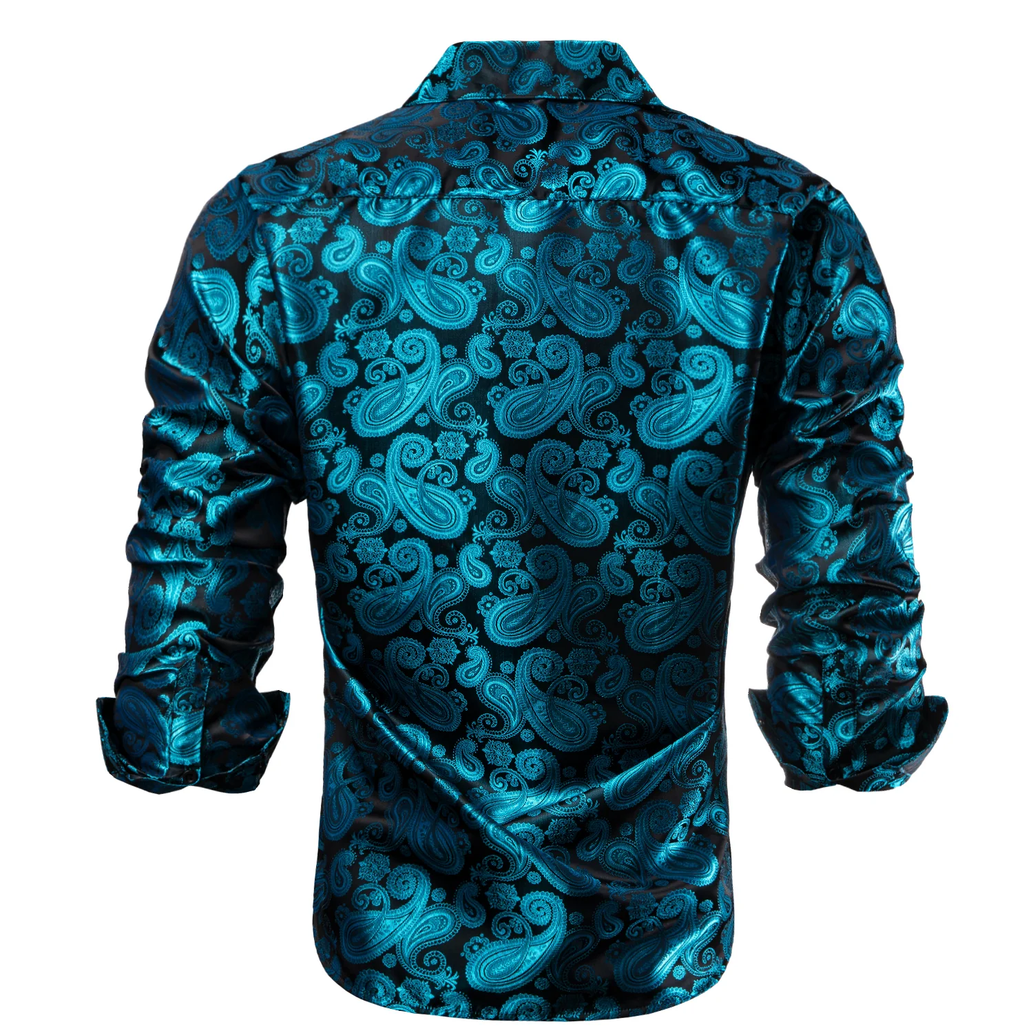 Lake Blue Paisley Pattern Silk Men's Long Sleeve Shirt