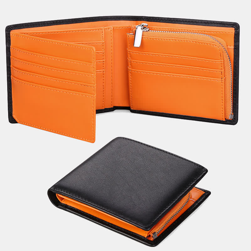 Men's Cowhide Leather RFID Blocking Bifold Wallet Stylish Anti Theft Wallets