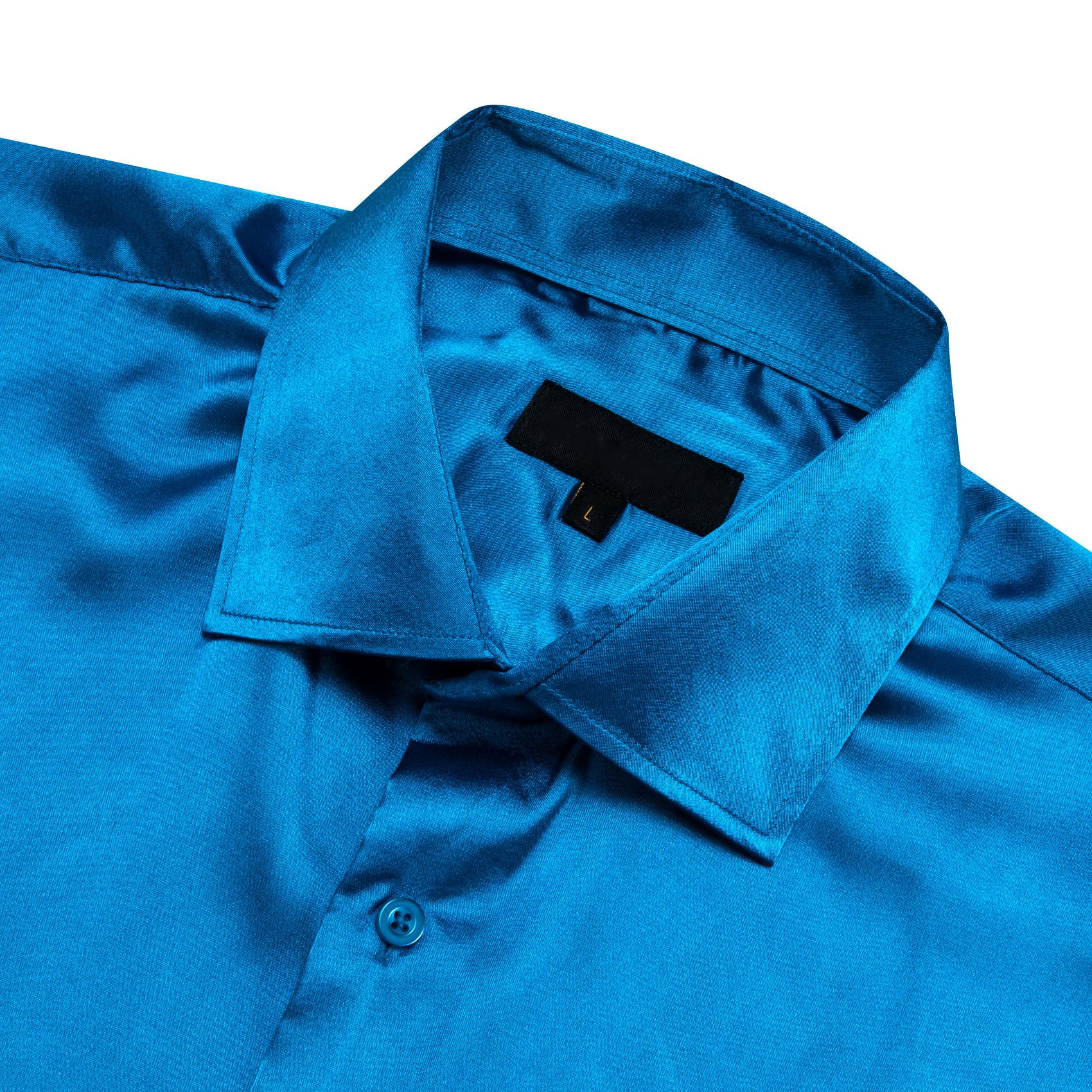 Blue Satin Solid Silk Men's Short Sleeve Shirt