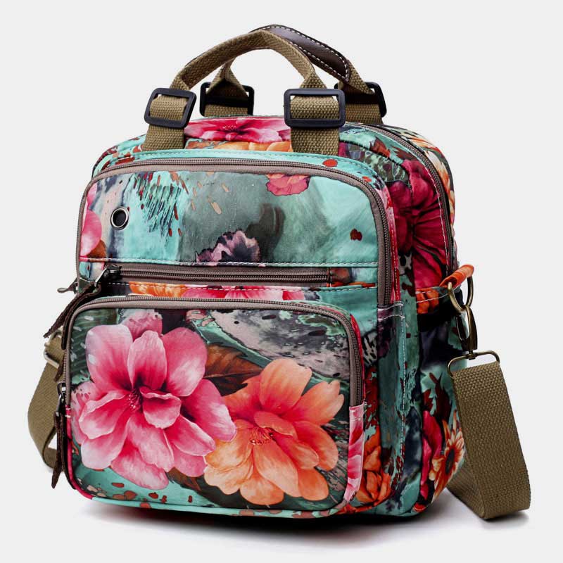 Multifunctional Waterproof Flower Printing Backpack Floral Diaper Bag Crossbody Bag