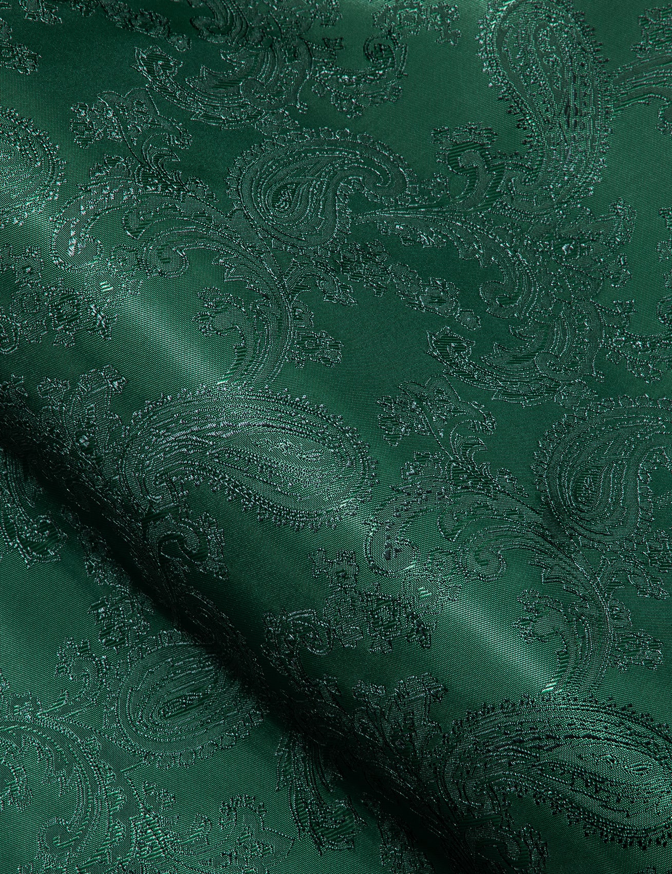 Dark Green Paisley Style Casual Silk Men's Long Sleeve Button Shirt