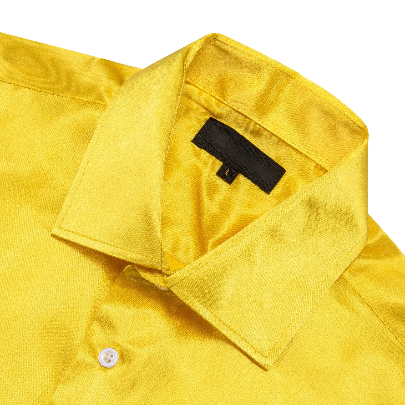 New Lemon Yellow Solid Satin Silk Men's Long Sleeve Shirt