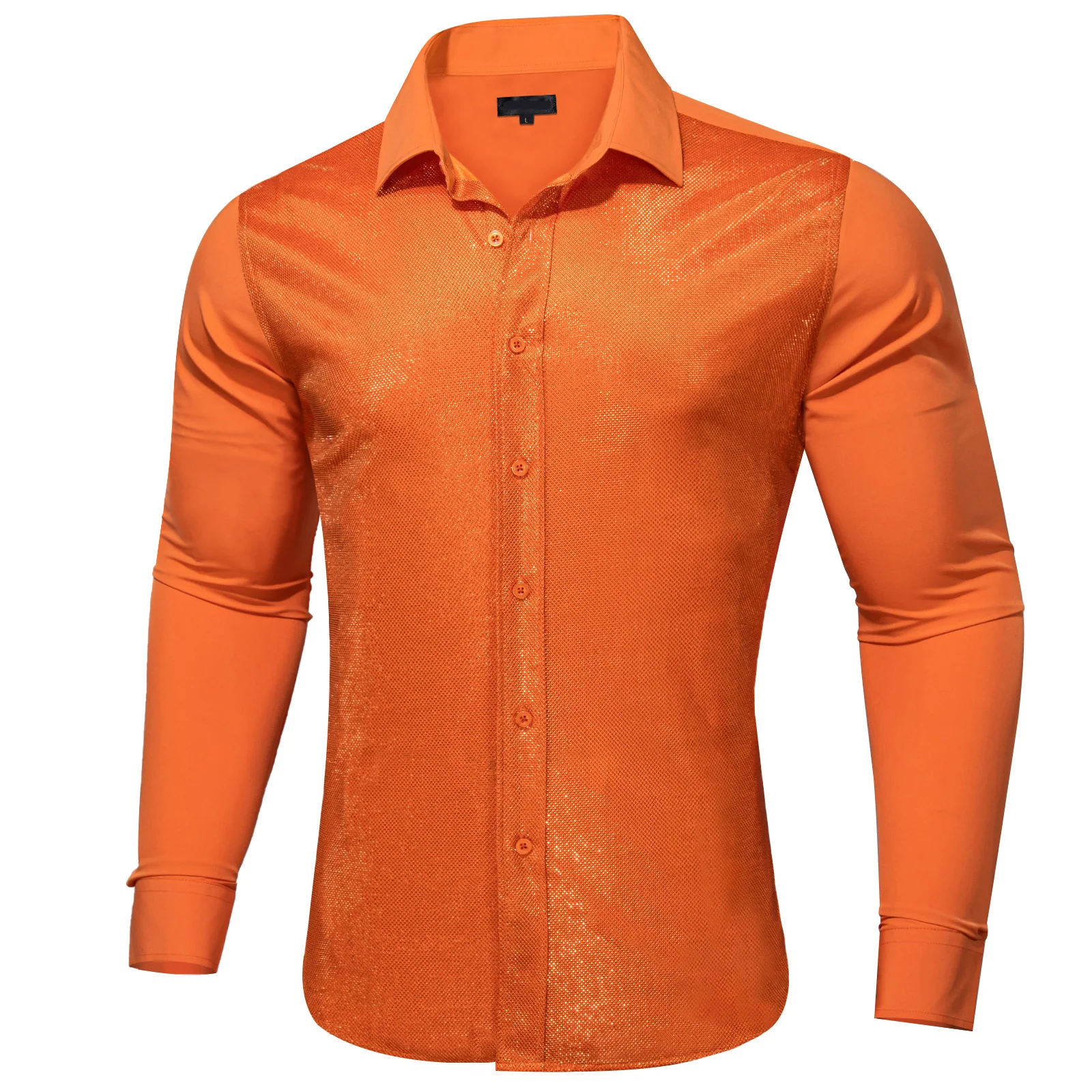 Fire Orange Solid Silk Men's Long Sleeve Shirt