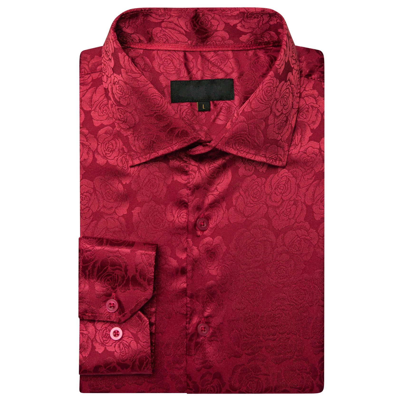 Burgundy Floral Rose Silk Men's Long Sleeve Shirt