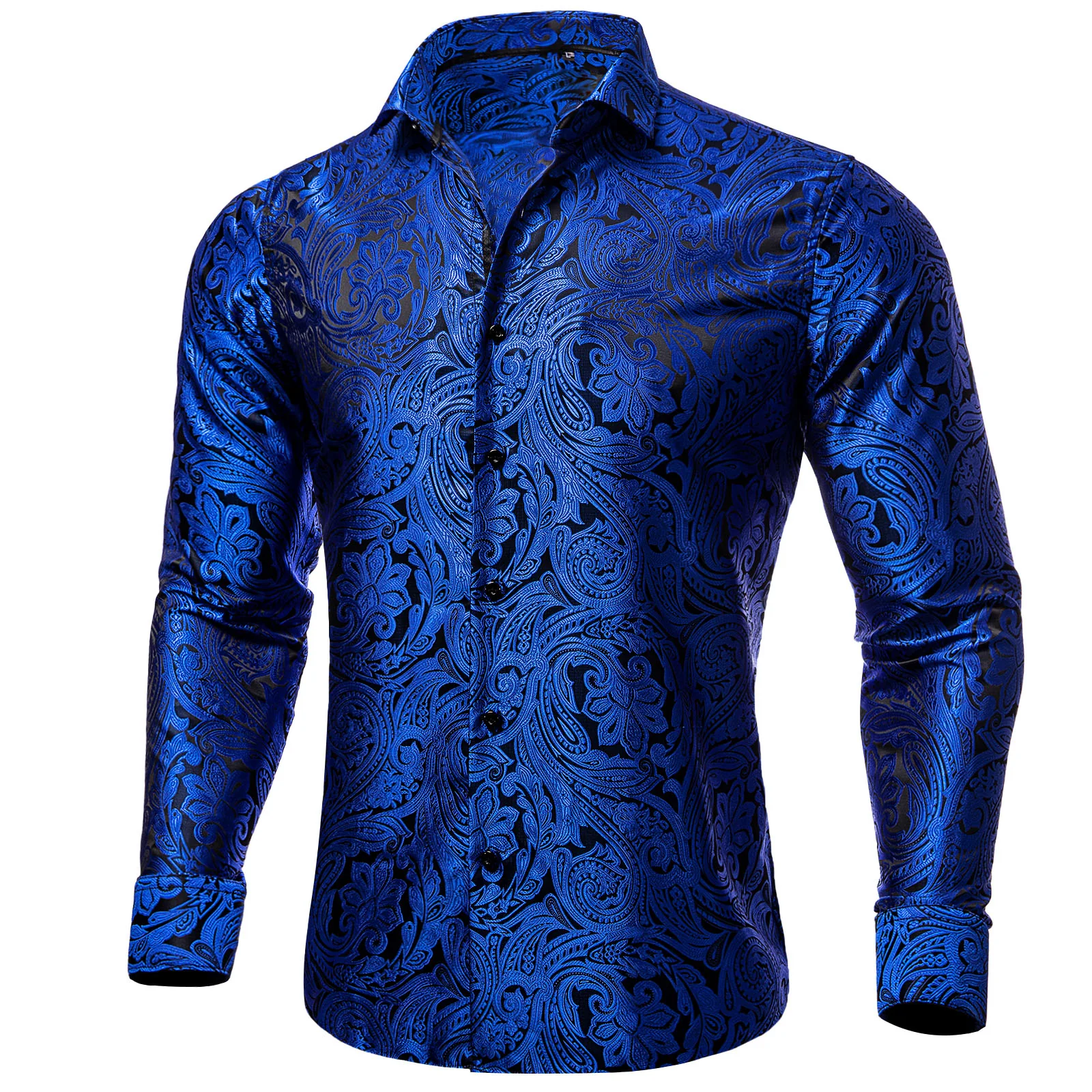 Blue Paisley Silk Men's Long Sleeve Shirt