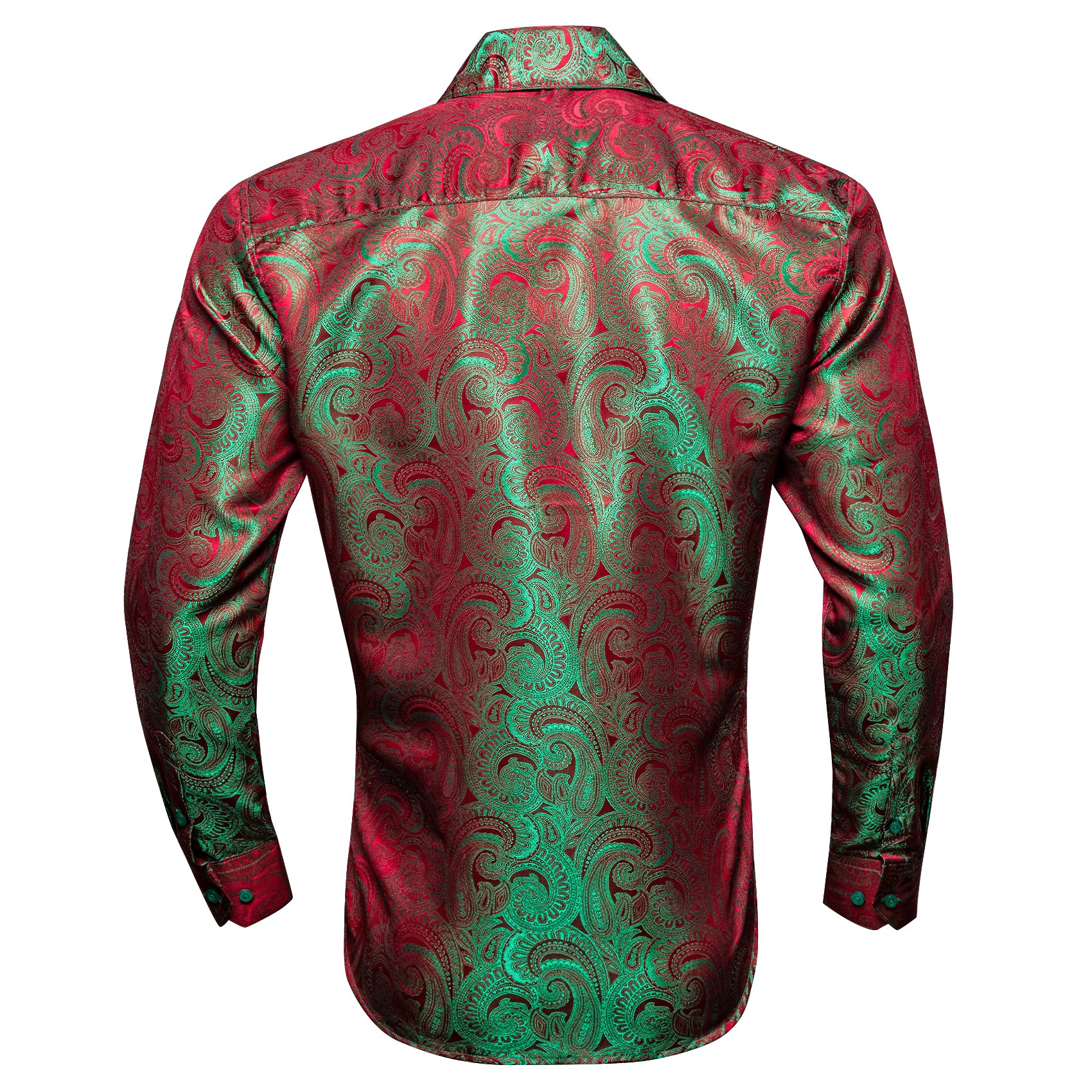 Green Red Gradient Paisley Silk Men's Shirt For Party Travel