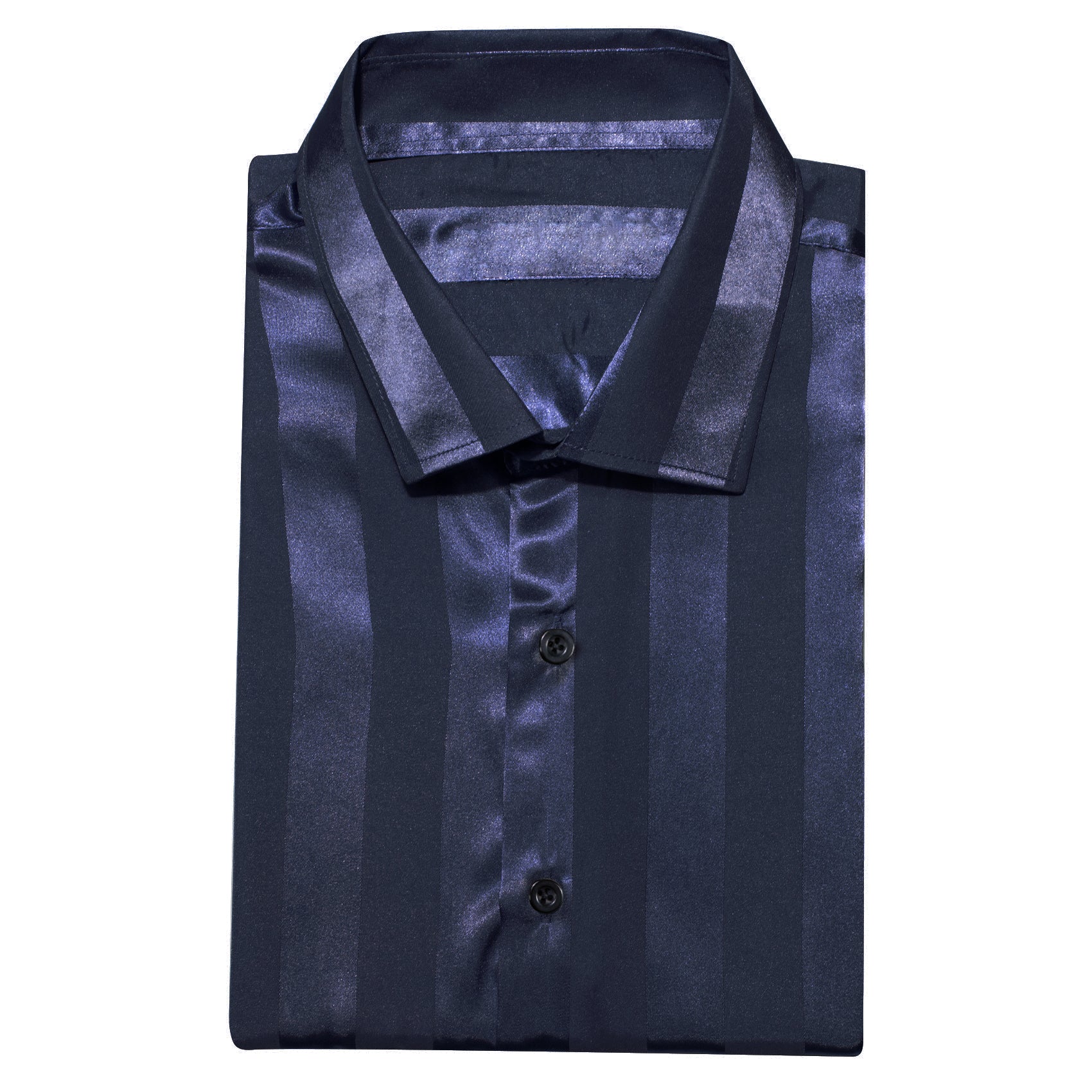 Blue Striped Shiny Satin Men's Long Sleeve Shirt