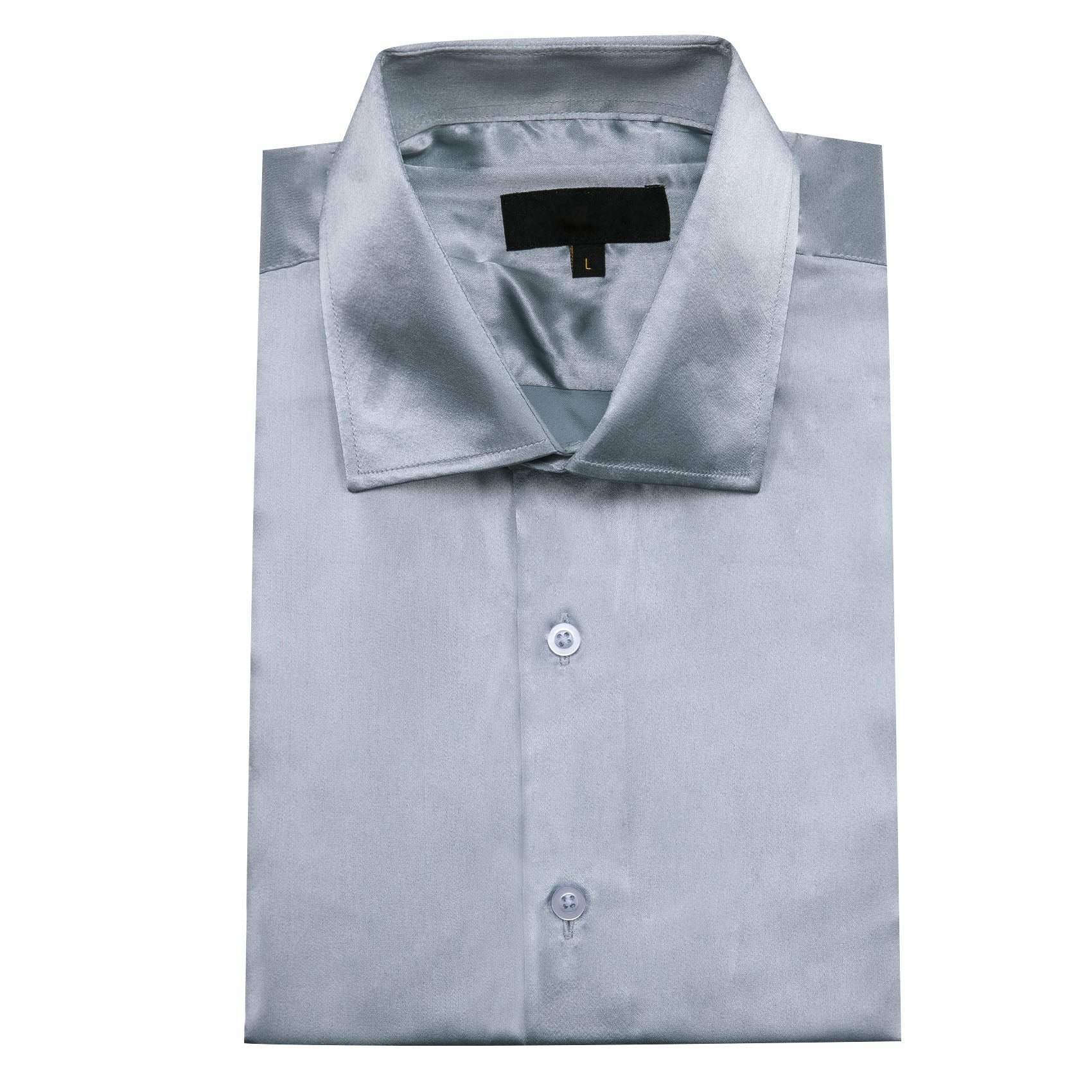 Silver Satin Solid Silk Men's Short Sleeve Shirt