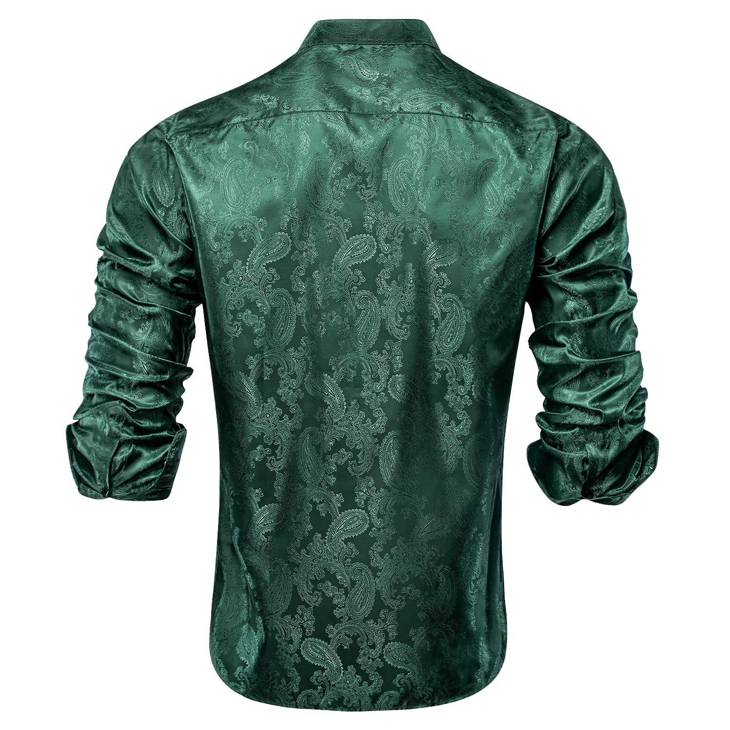 Dark Green Paisley Silk Men's Long Sleeve Collarless Shirt
