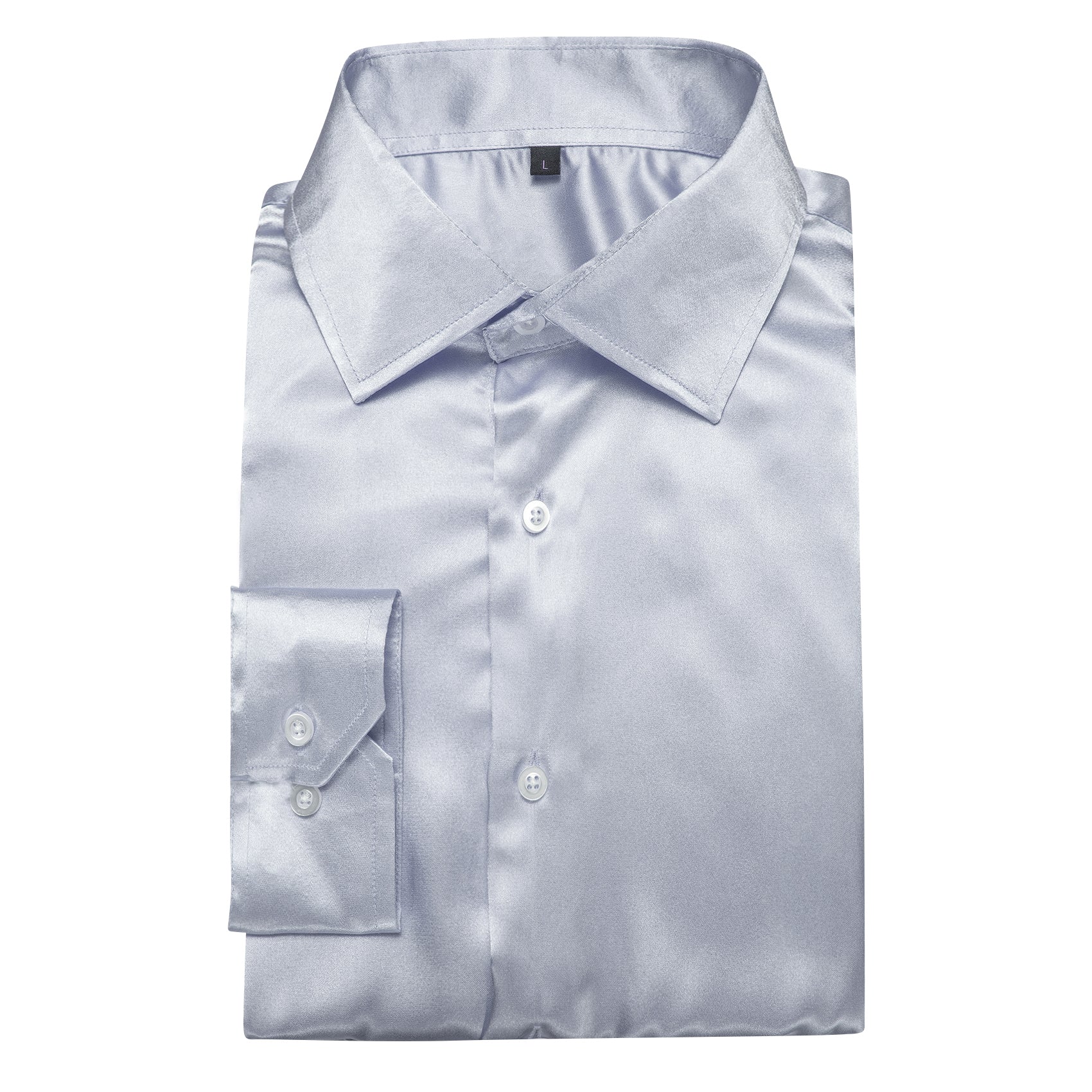 Silver Grey Solid Silk Men's Long Sleeve Shirt