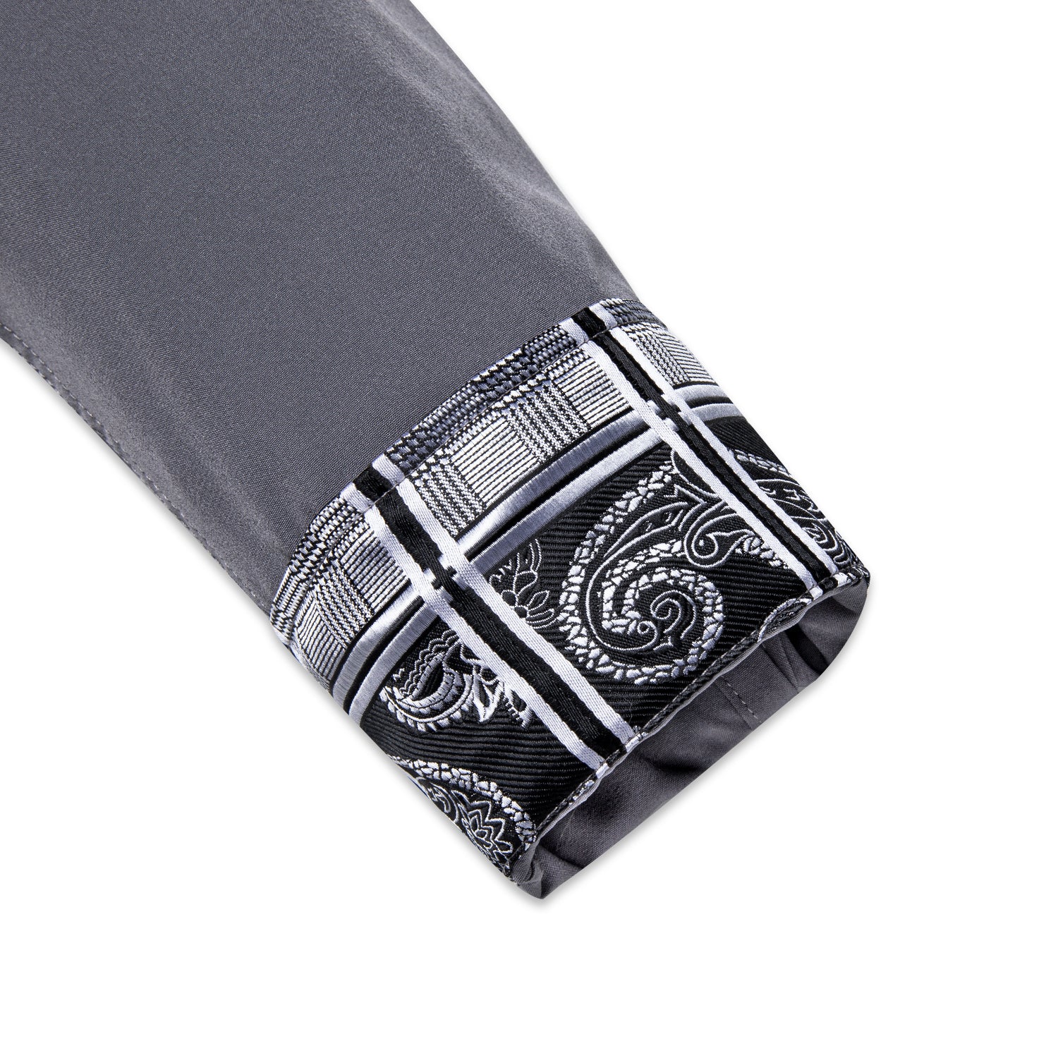 New Splicing Style Grey with Grey Plaid Edge Men's Long Sleeve Shirt