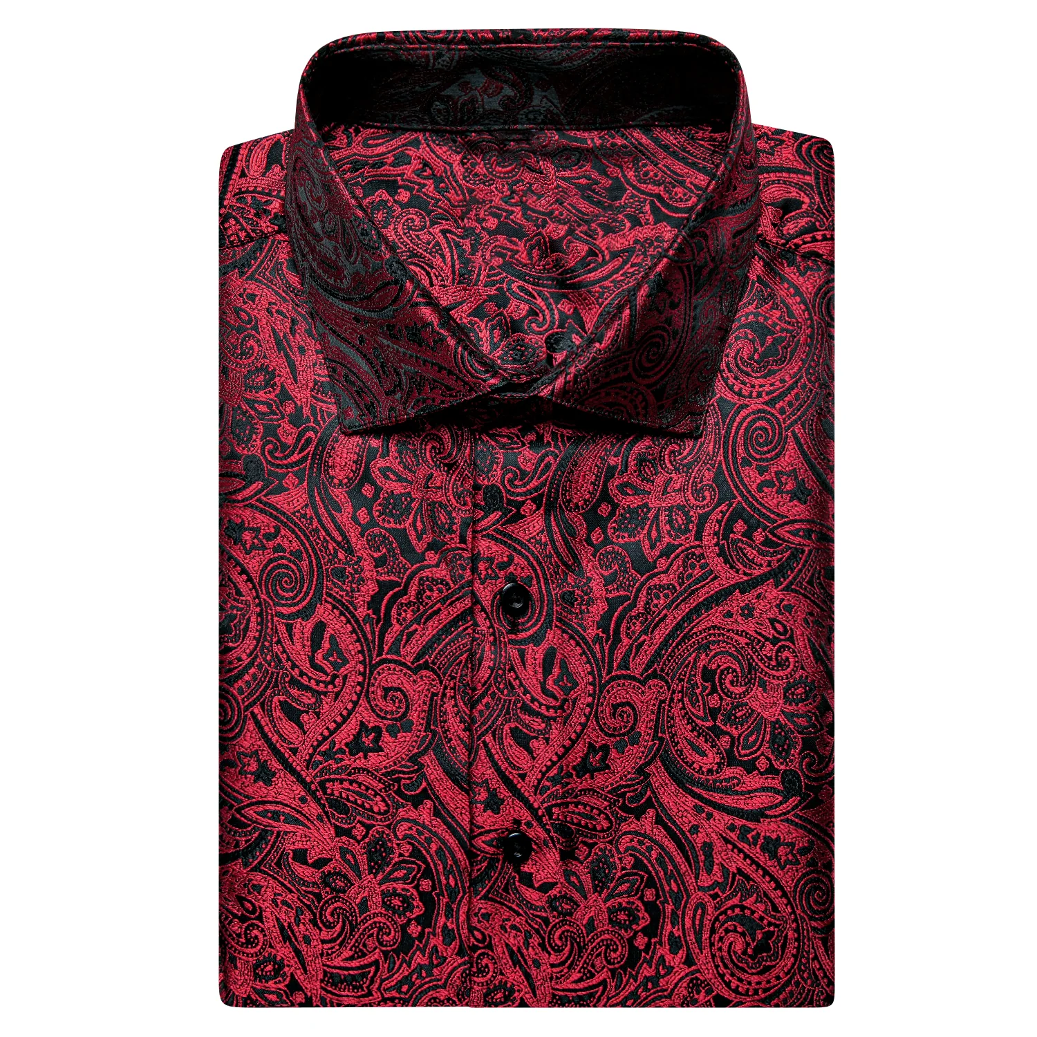 Deep Red Paisley Silk Men's Short Sleeve Shirt
