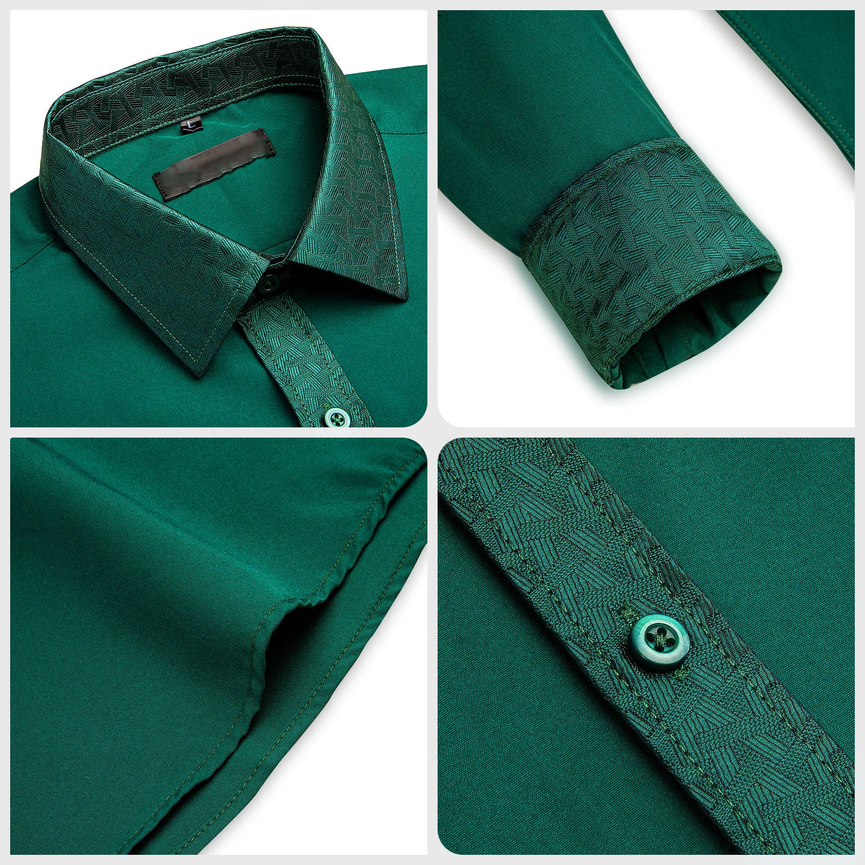 Splicing Style Dark Green with Green Geometric Edge Men's Long Sleeve Shirt