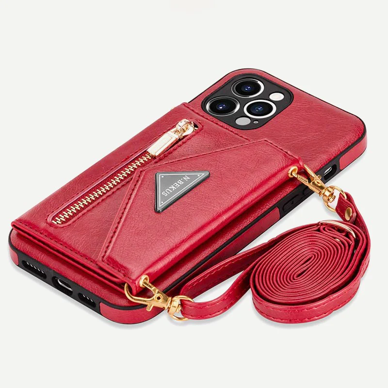 iPhone Wallet Case PU Protective Phone Bag Kickstand Cover Zipper Purse