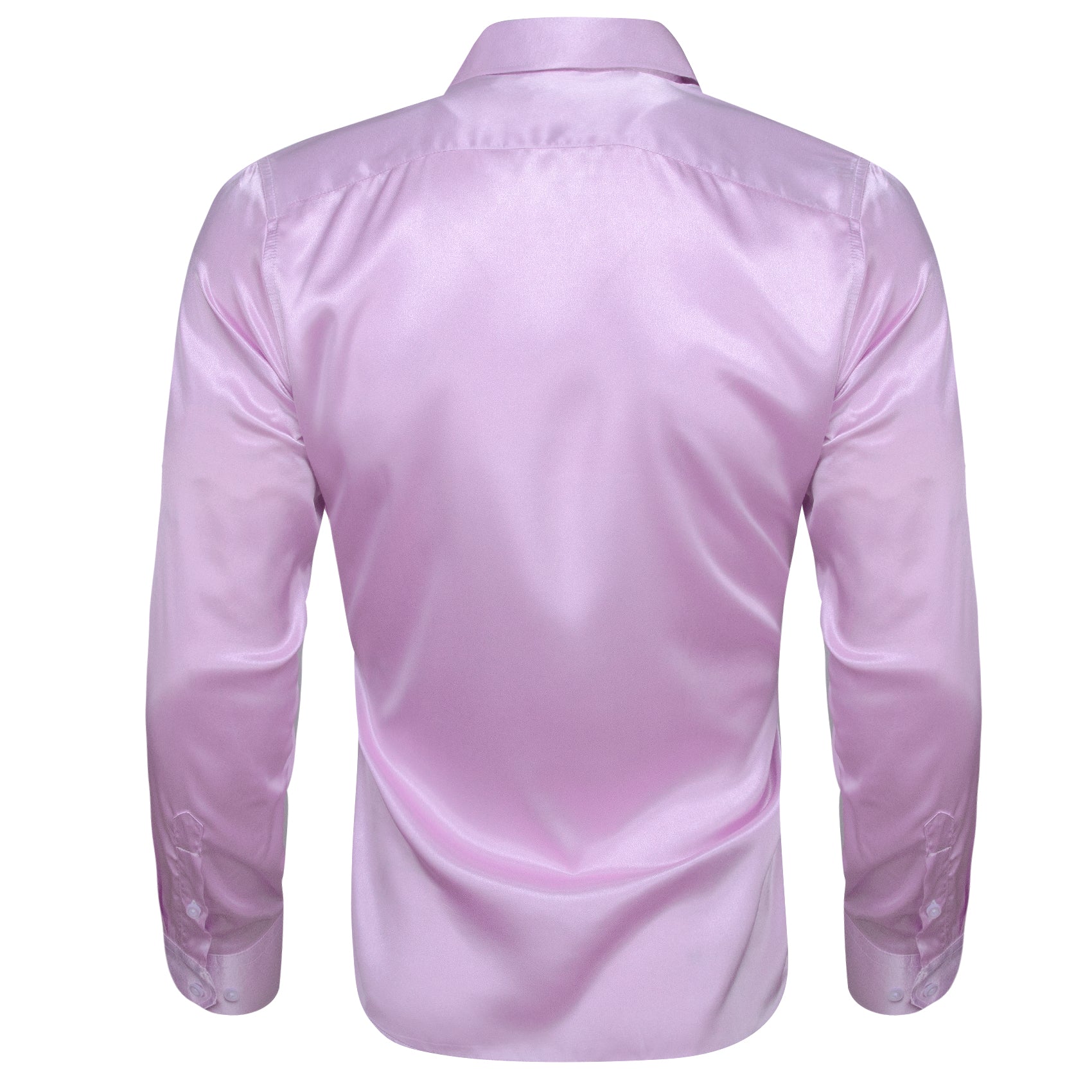 Mist Violet Purple Satin Solid Silk Men's Long Sleeve Shirt