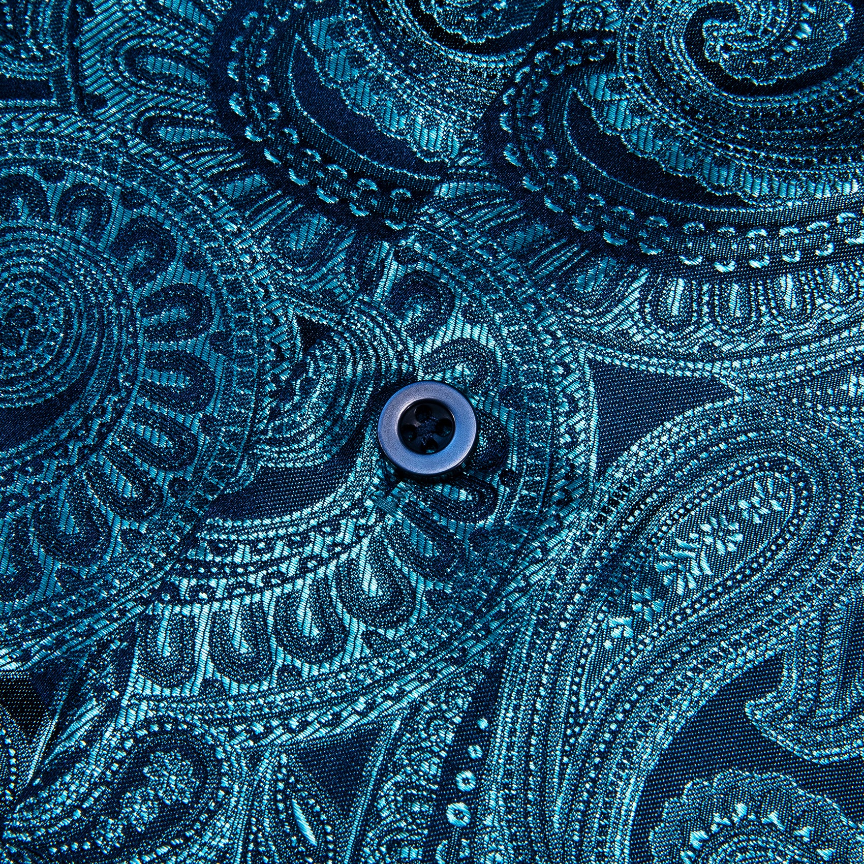 New Luxury Sky Blue Paisley Pattern Silk Men's Long Sleeve Shirt