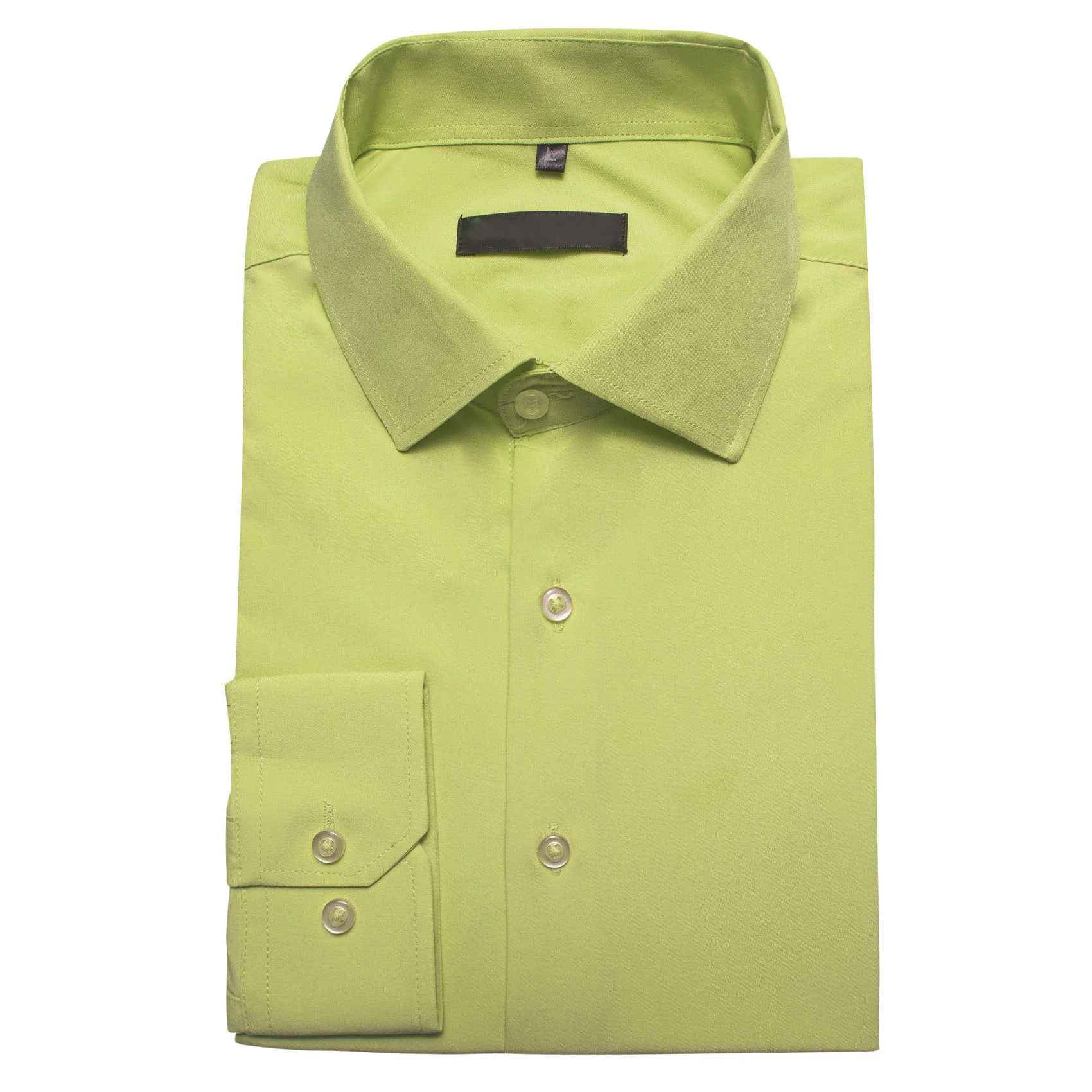 Yellow Green Solid Silk Men's Long Sleeve Shirt