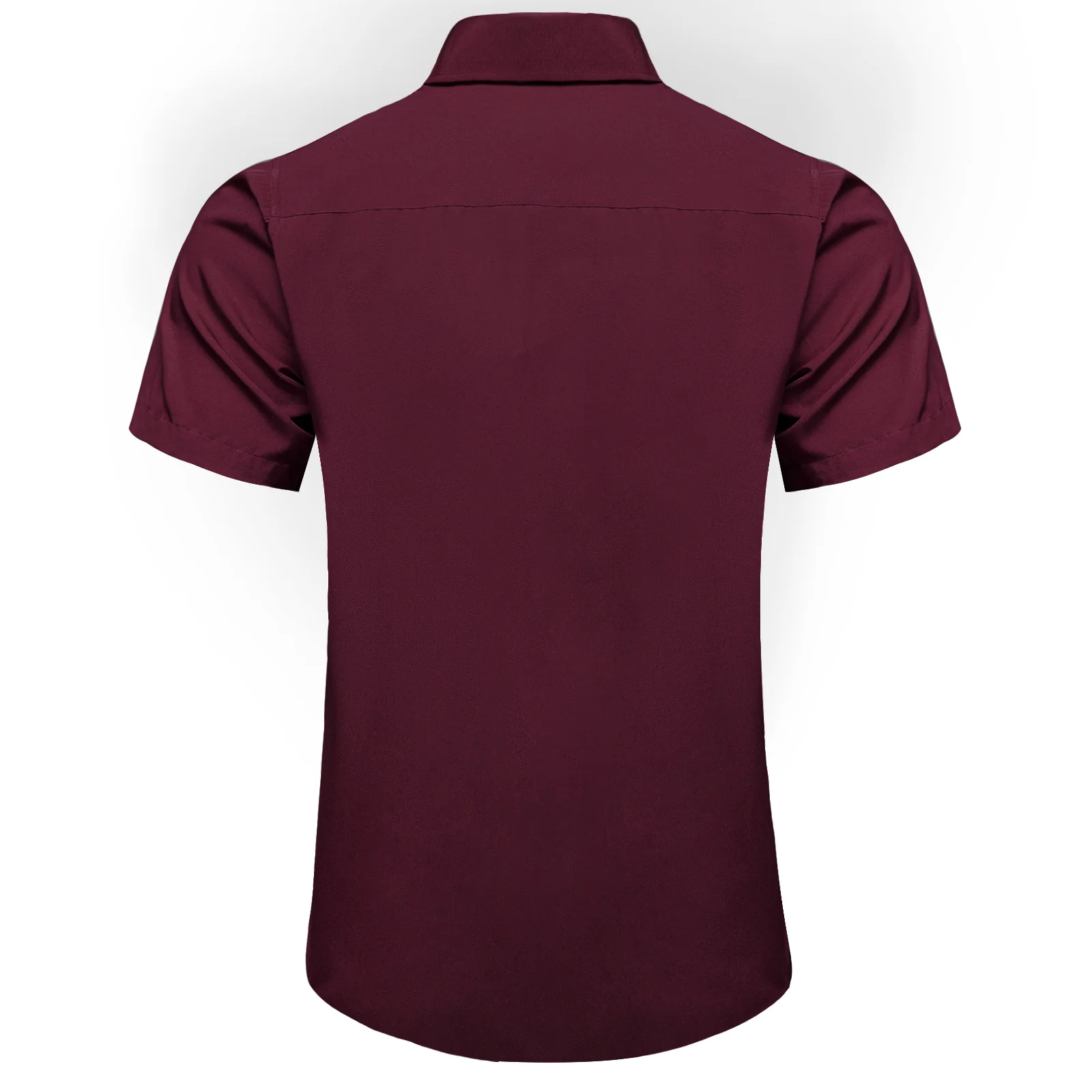 Burgundy Cotton Solid Silk Men's Short Sleeve Shirt