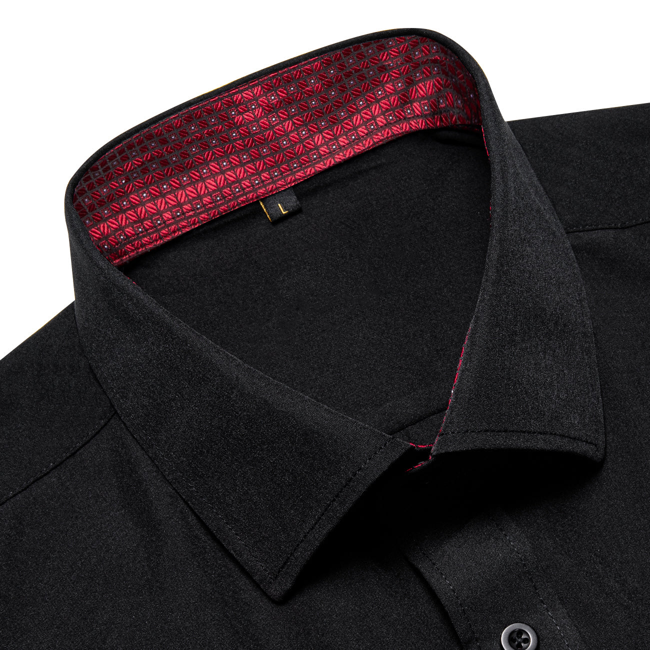 Splicing Style Black with Burgundy Plaid Edge Men's Solid Long Sleeve Shirt