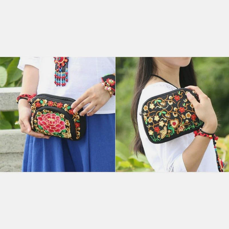 Embroidery Small Crossbody Bag Cell Phone Pouch