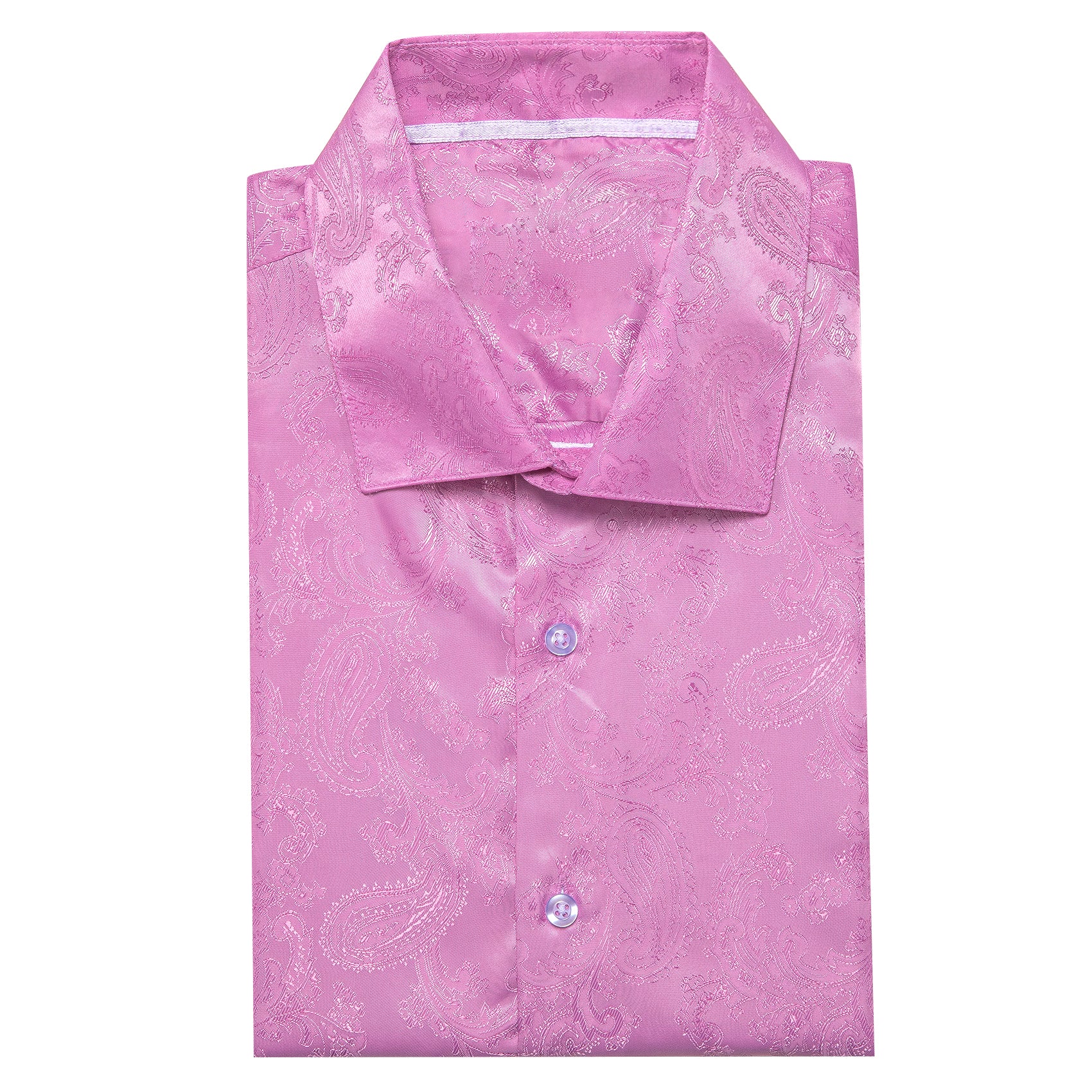 Pink Paisley Style Casual Silk Men's Long Sleeve Button Shirt