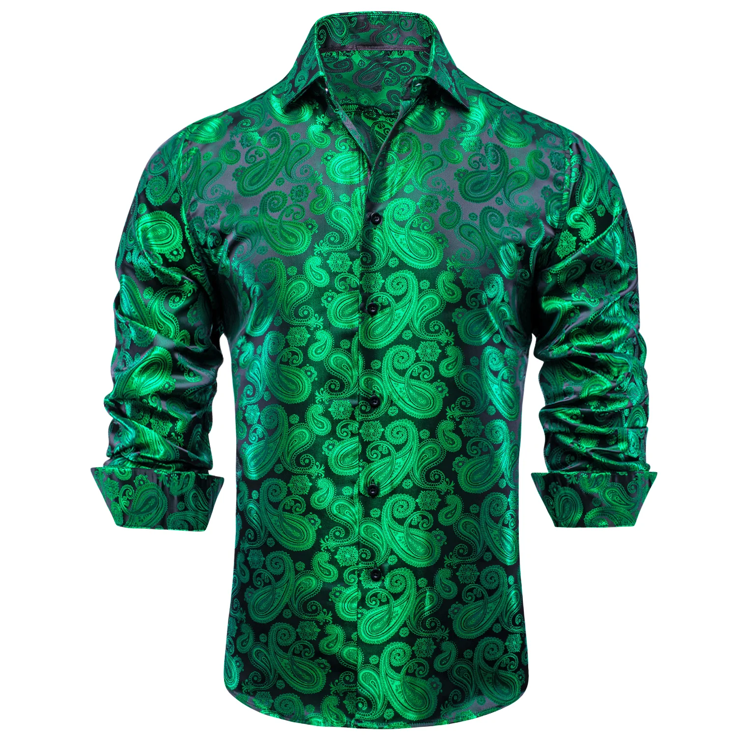 New Green Paisley Silk Men's Long Sleeve Shirt
