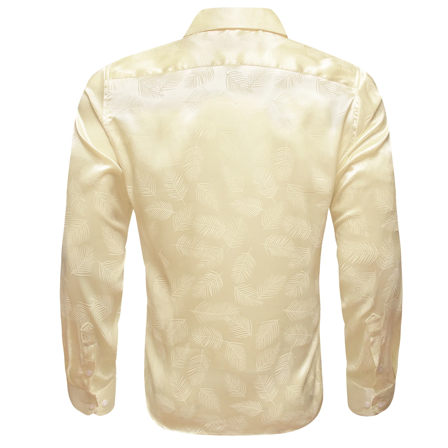 Light Yellow Floral Leaf Men's Long Sleeve Shirt