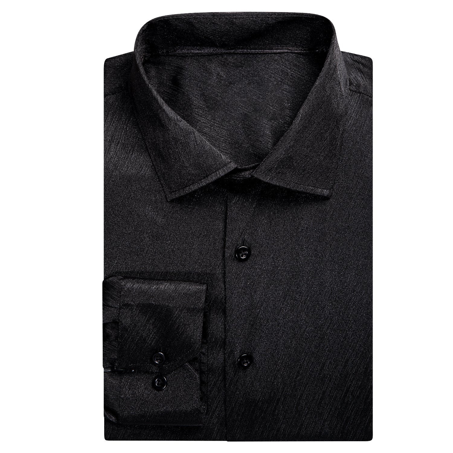 New Black Solid Silk Men's Long Sleeve Shirt