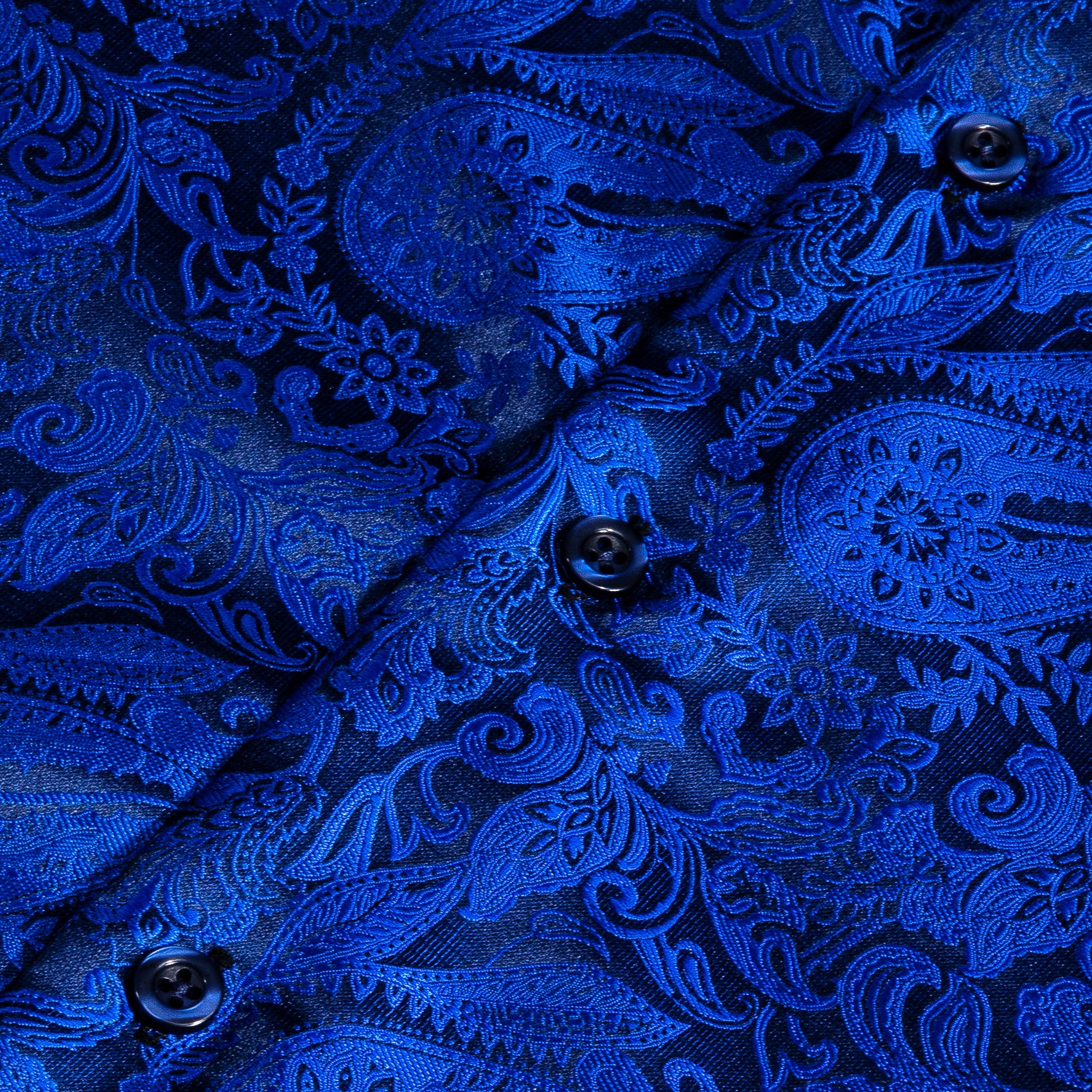 Dark Blue Paisley Style Silk Men's Long Sleeve Shirt
