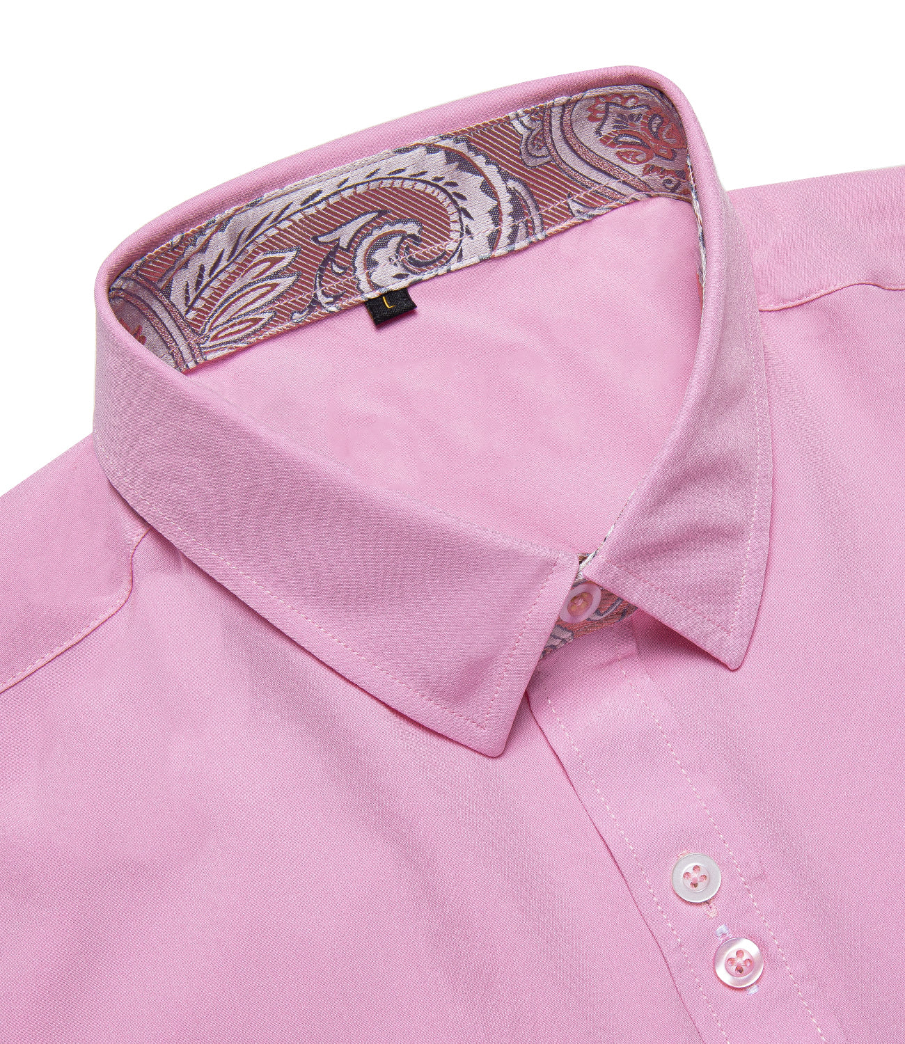 New Splicing Style Pink with Pink Paisley Edge Men's Long Sleeve Shirt
